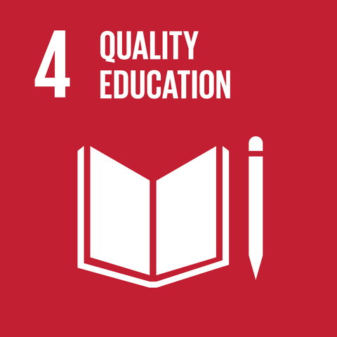Light blue background with 'The Global Goals' in black writing. on the left there is a circle filled with the colours of the rainbow