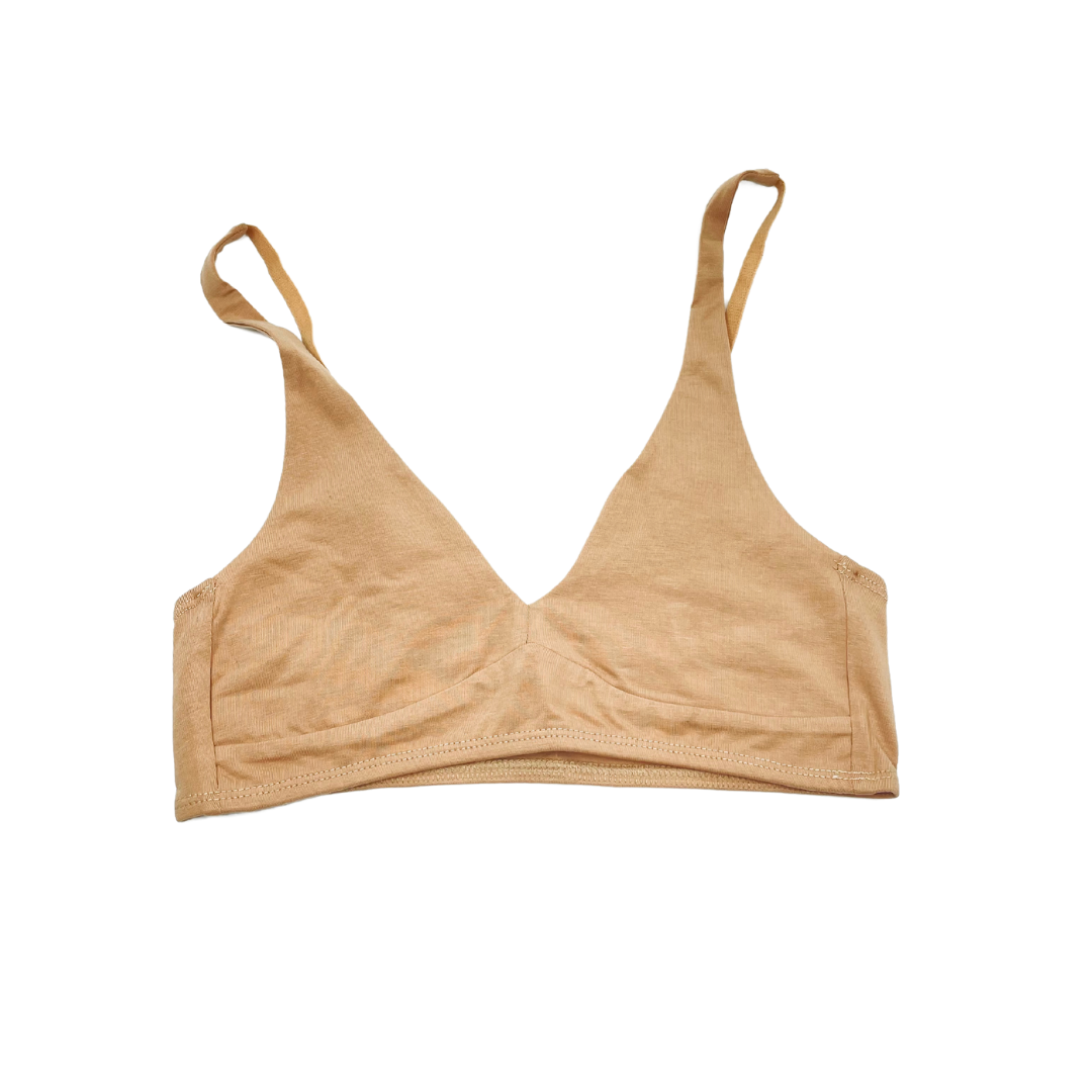 Women's organic cotton matching bralette and mid-rise bikini set - Almond (light nude)