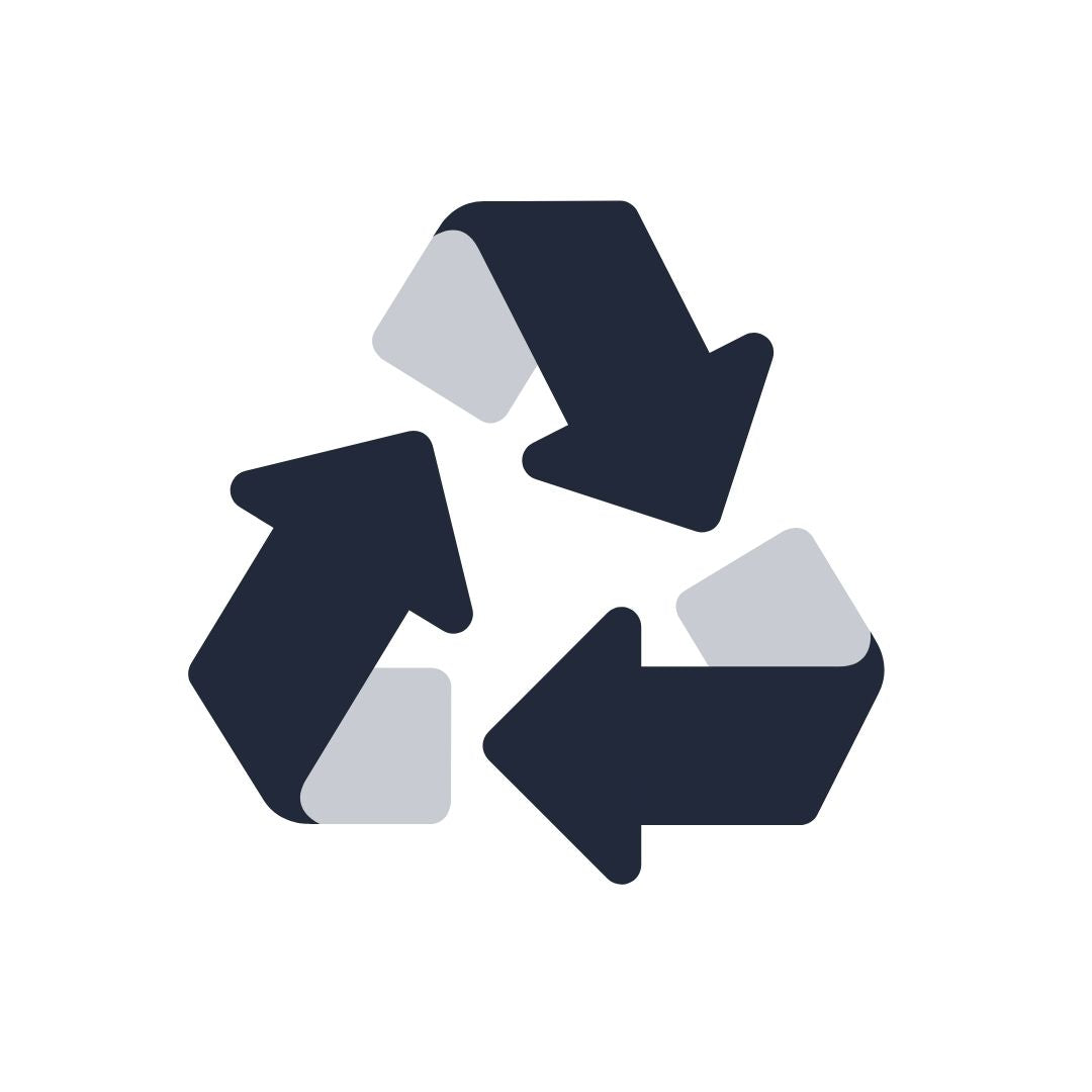 The recycling symbol, in dark blue