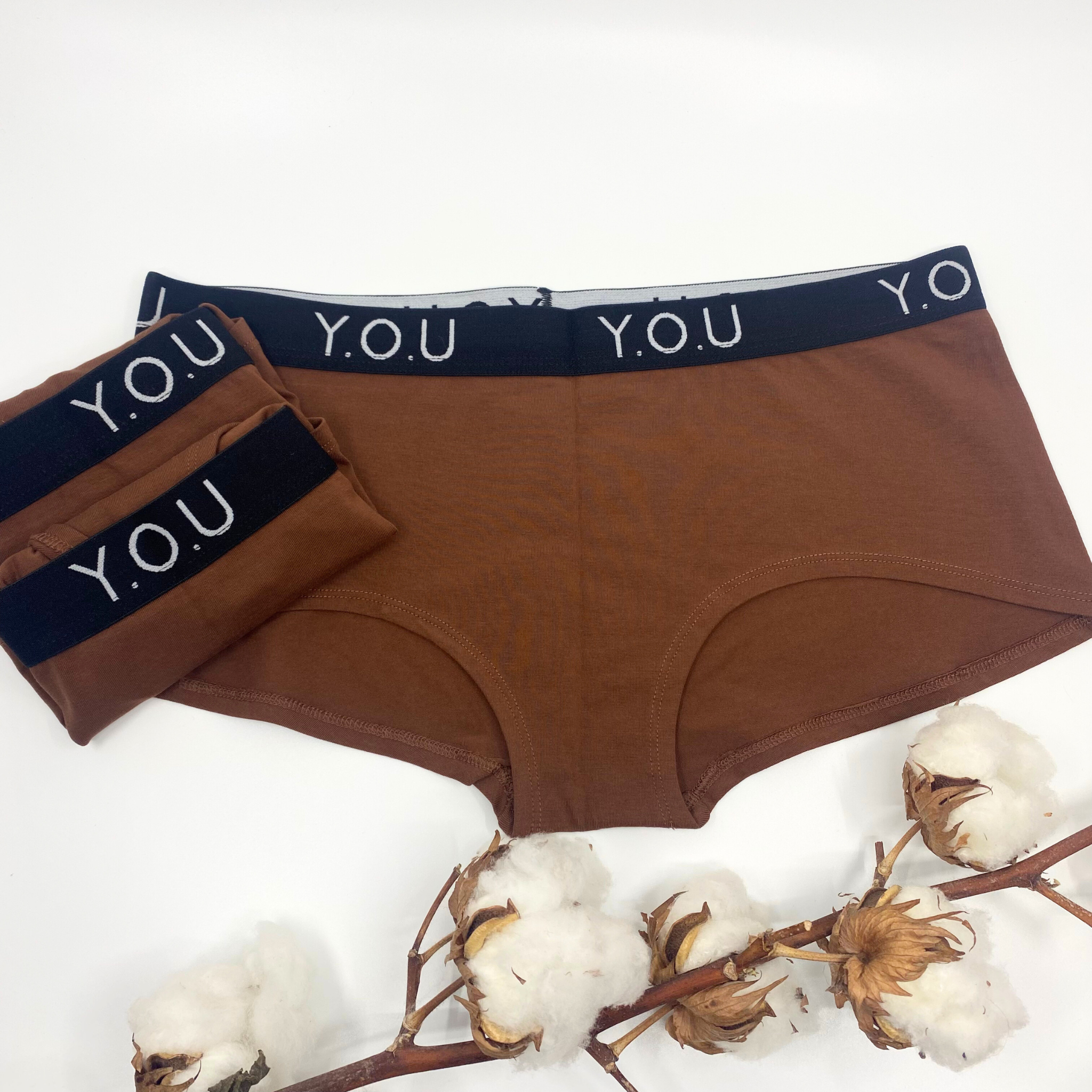 Women's organic cotton boy shorts with Y.O.U elastic - pack of 3
