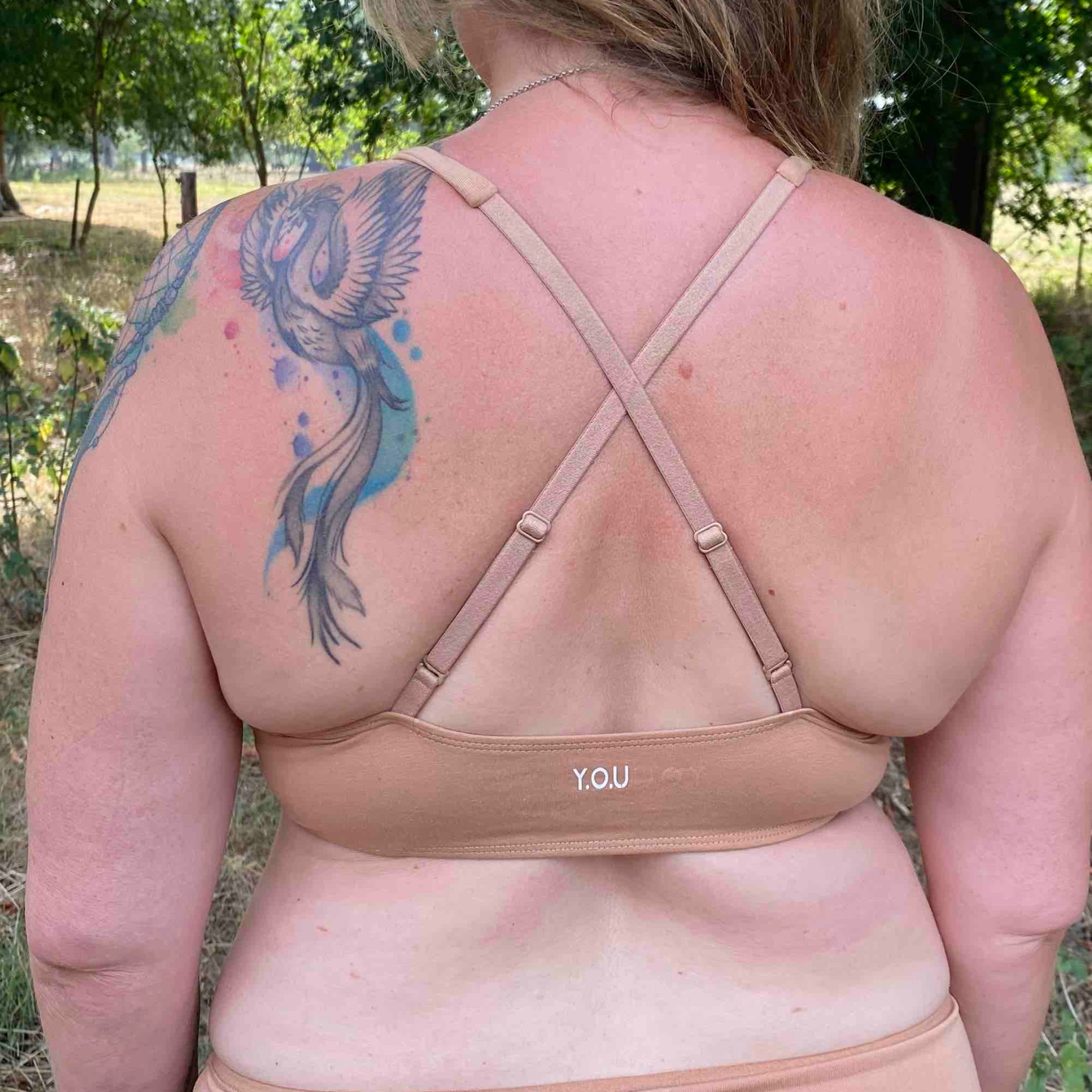 Women's organic cotton bralette in almond (light nude)