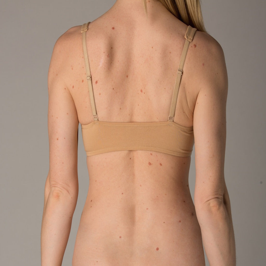 Women's organic cotton matching bralette and mid-rise bikini set - Almond (light nude)
