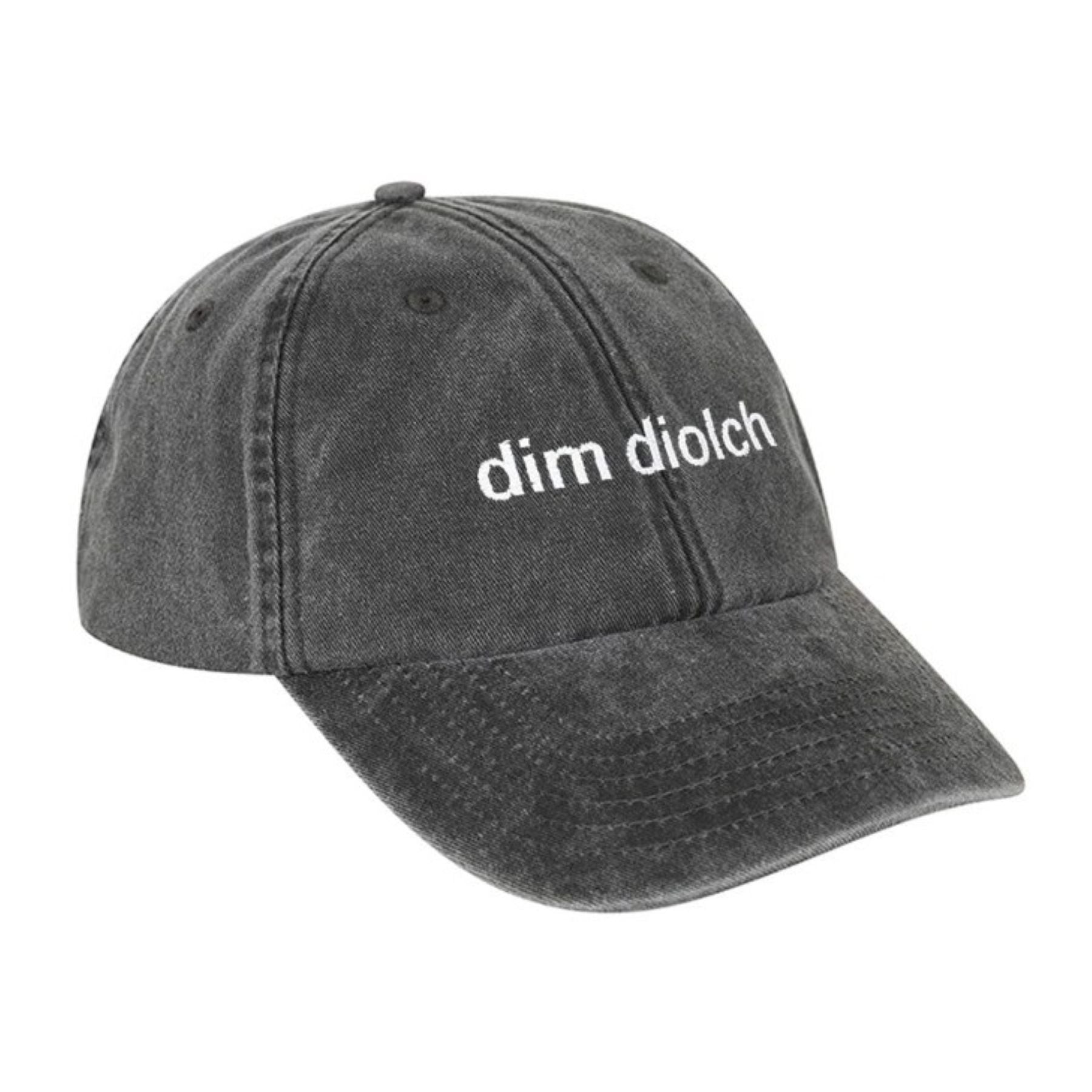 A photo of the Black & Beech Dim Diolch baseball cap in acid black on a white background