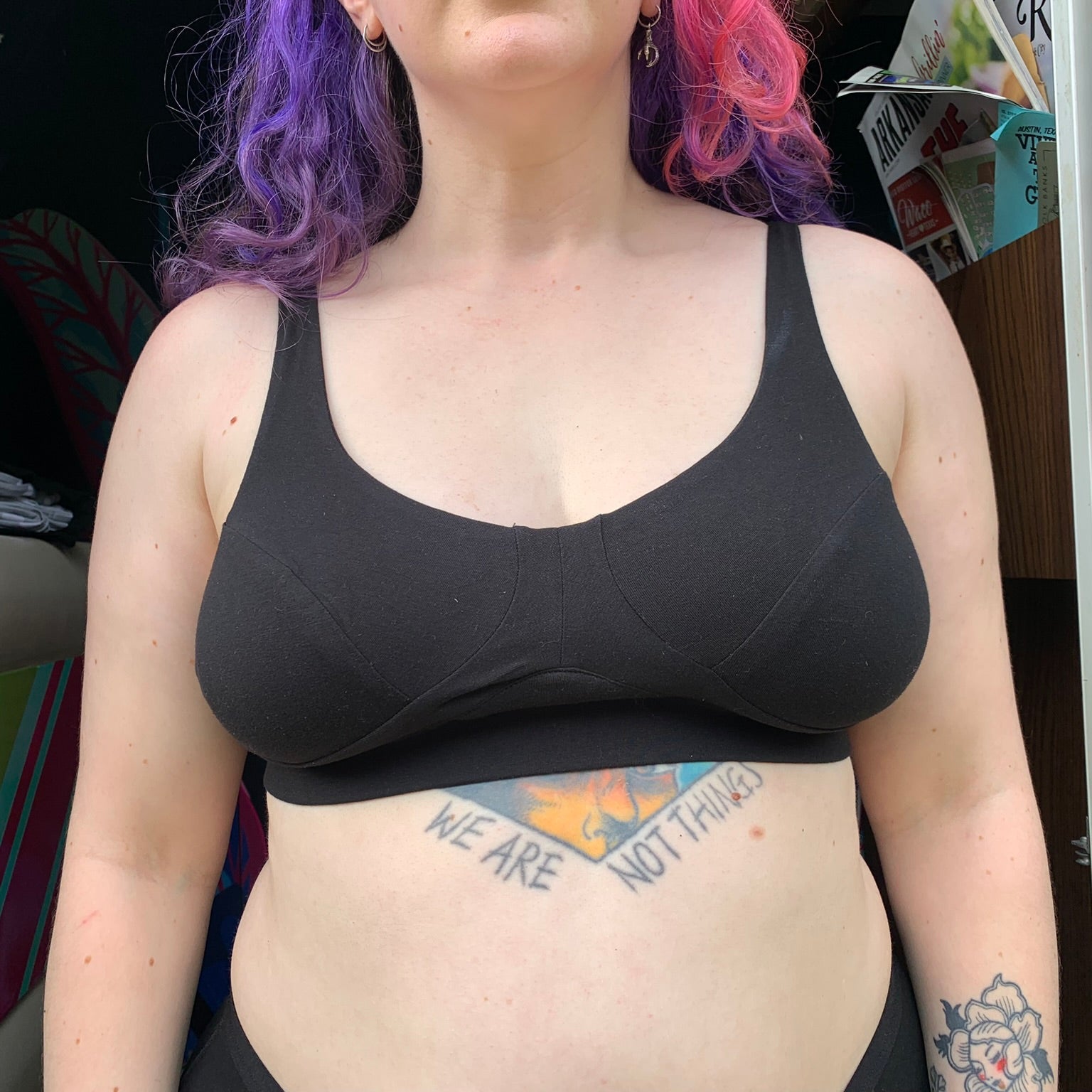 model wearing organic cotton more supportive bra black - You Underwear
