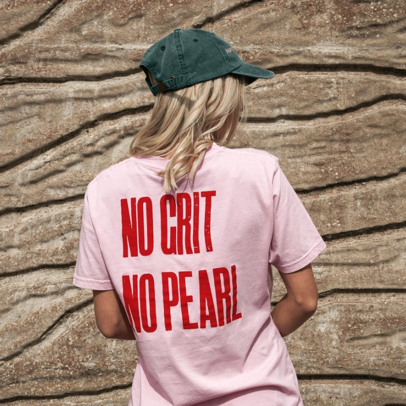 Image of model wearing Black and Beech pink t-shirt