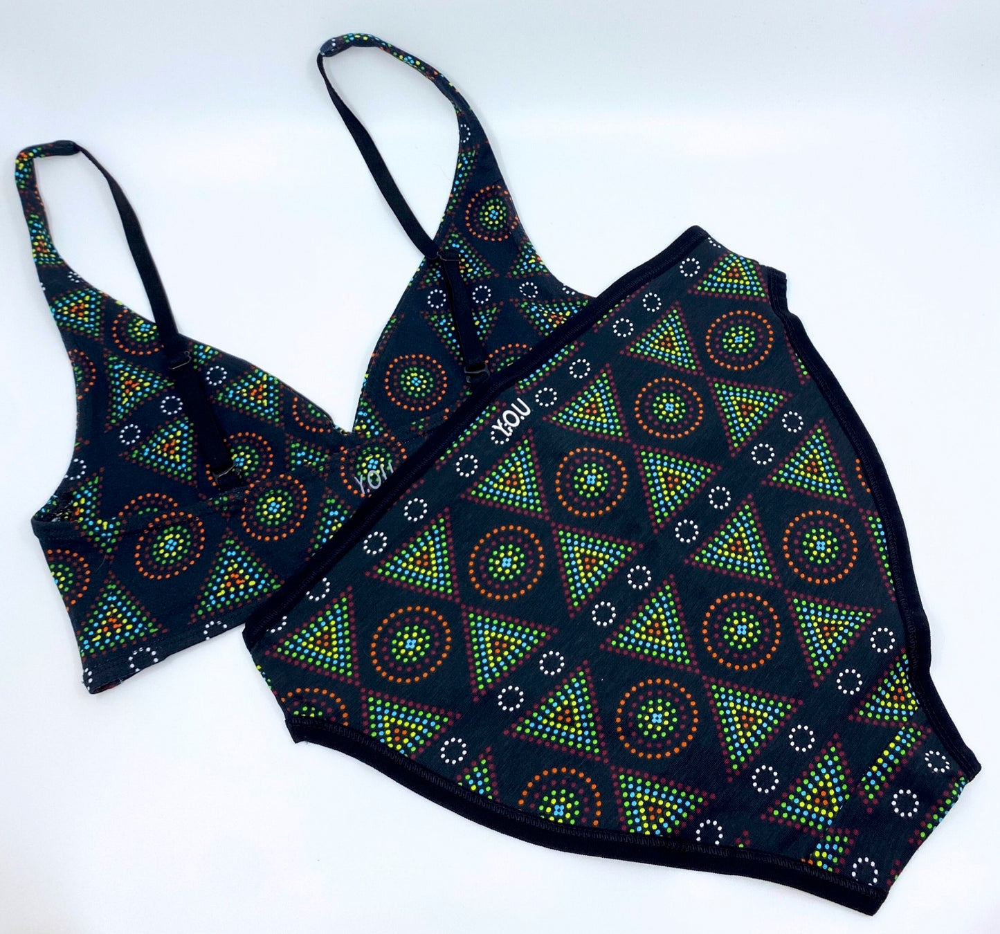 Women's organic cotton bralette and mid-rise bikini set - black Mara