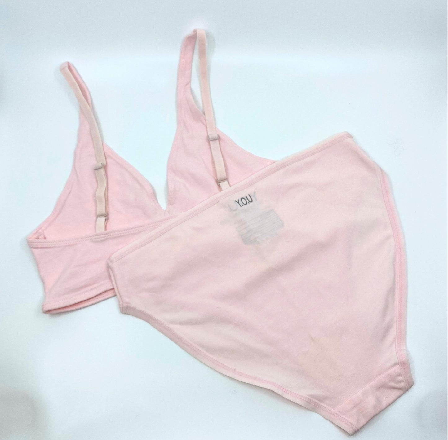 Women's organic cotton matching bralette and mid-rise bikini set - Light Pink