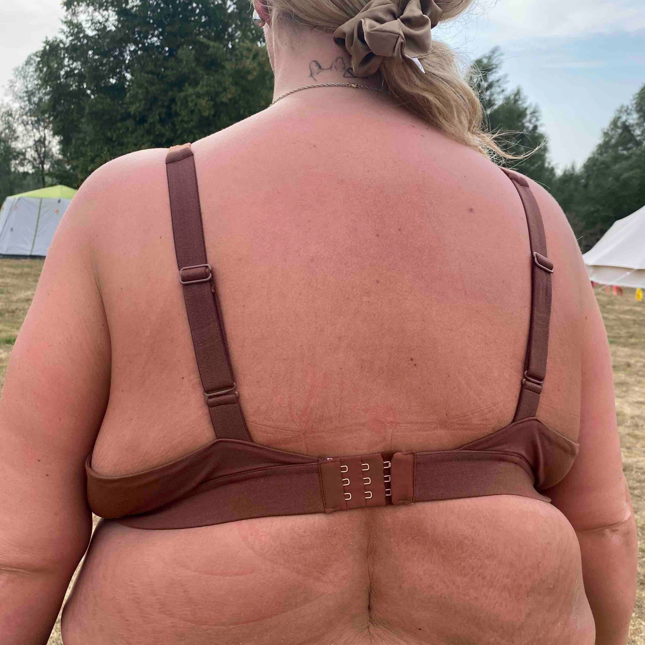 model wearing organic cotton more supportive bra chestnut - You Underwear