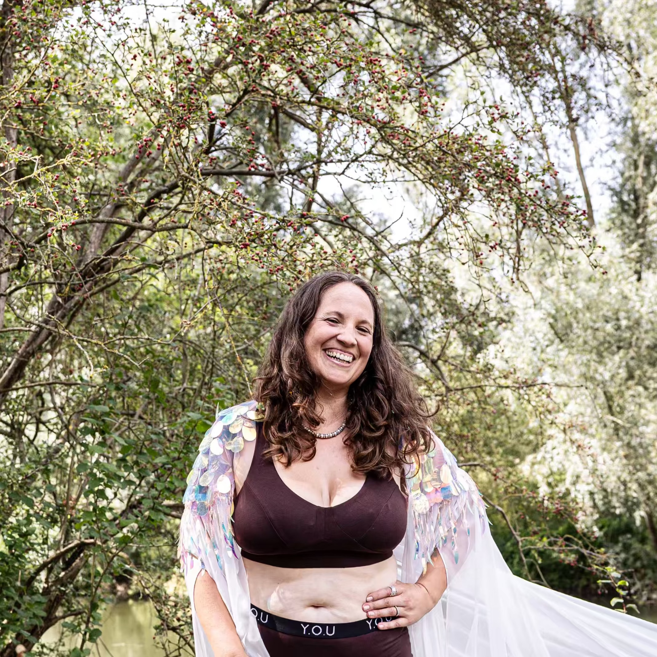 model wearing organic cotton more supportive bra cocoa - You Underwear