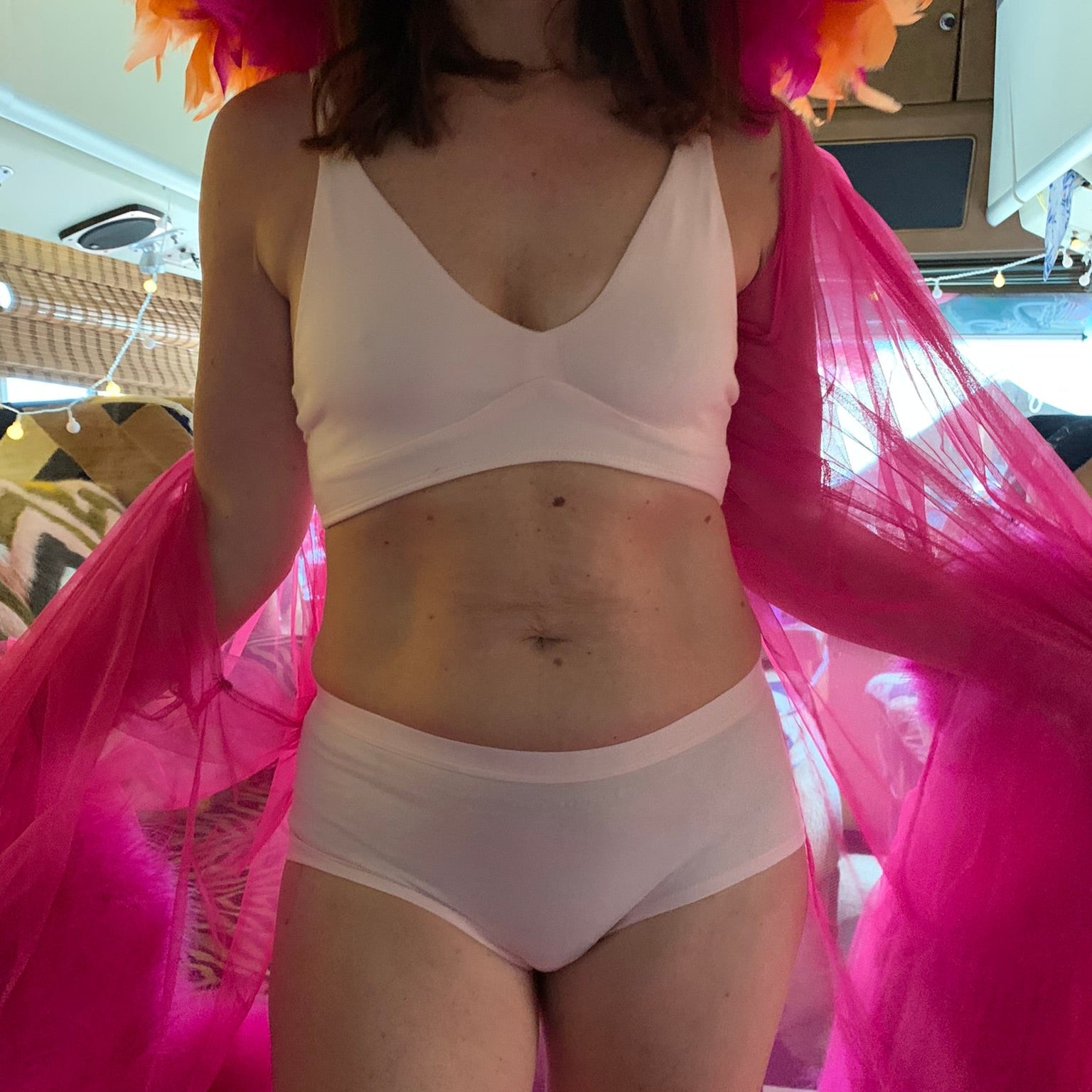 Women's organic cotton matching bralette and boy shorts set in light pink