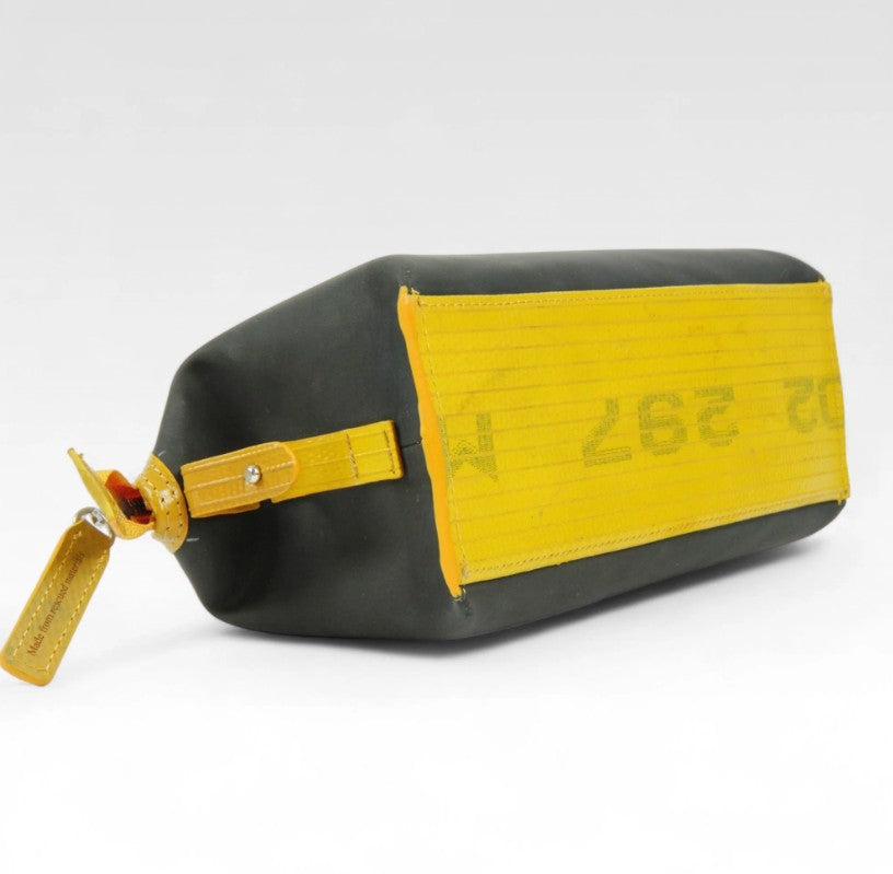 Elvis and Kresse medium yellow and black washbag on a white background