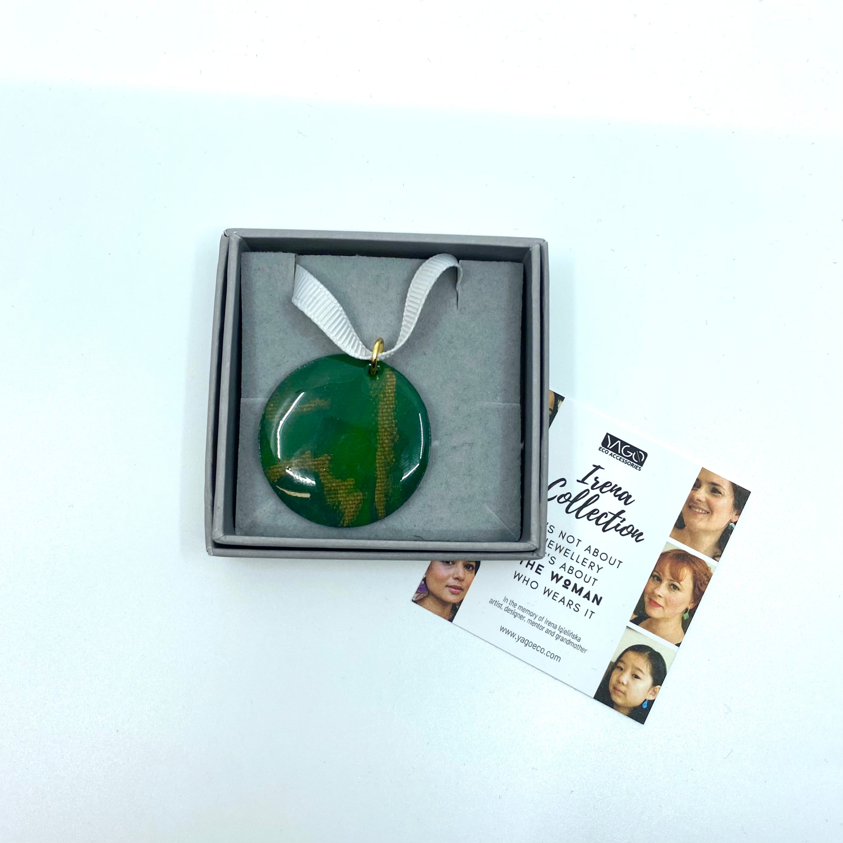 Statement pendant - recycled Y.O.U mailing bag