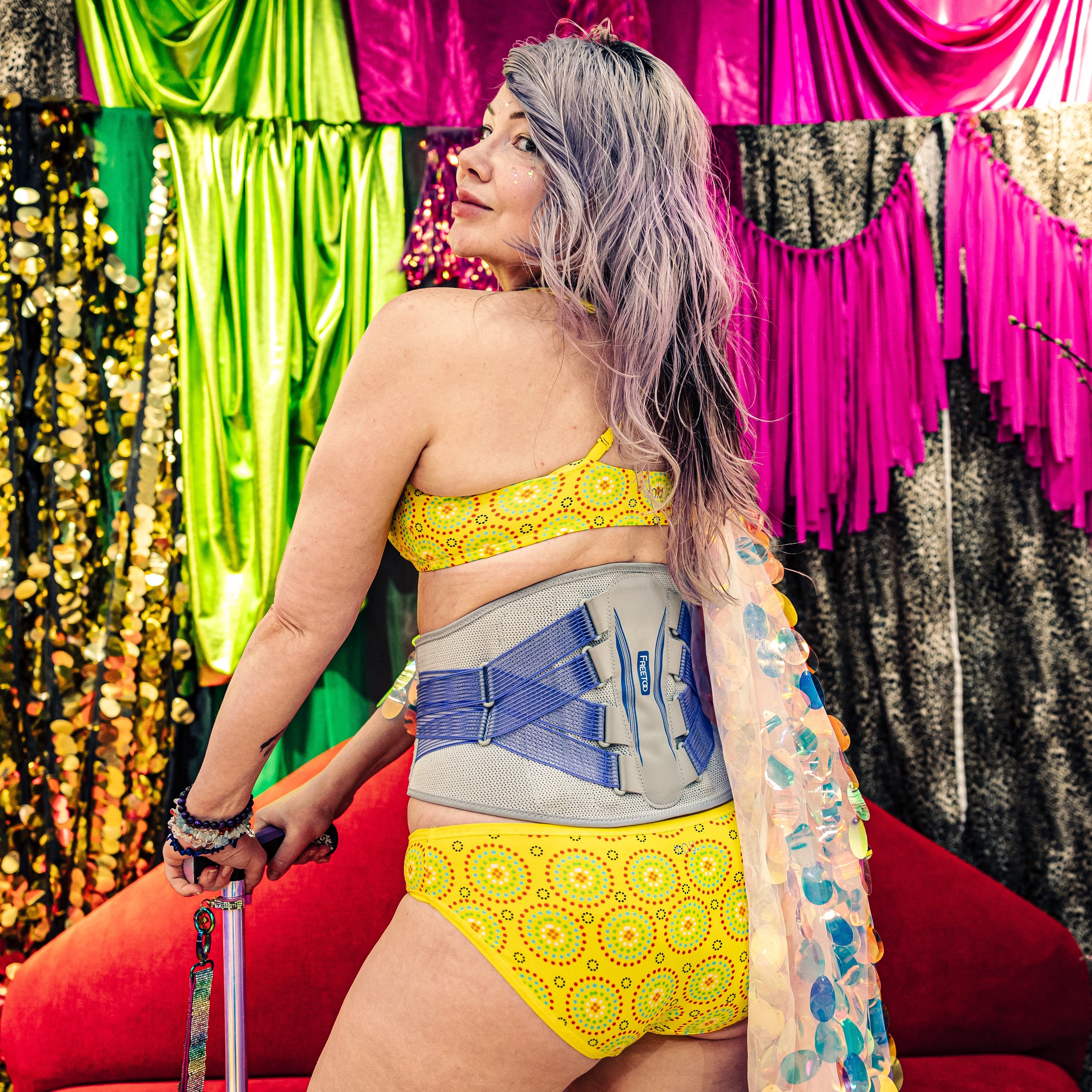 Women's organic cotton matching bralette and bikini set - Yellow Mara design