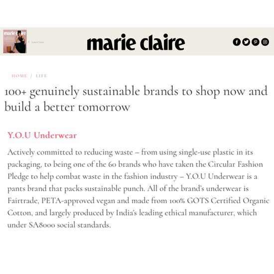 A screenshot of the Marie Claire 100+ genuinely sustainable brands