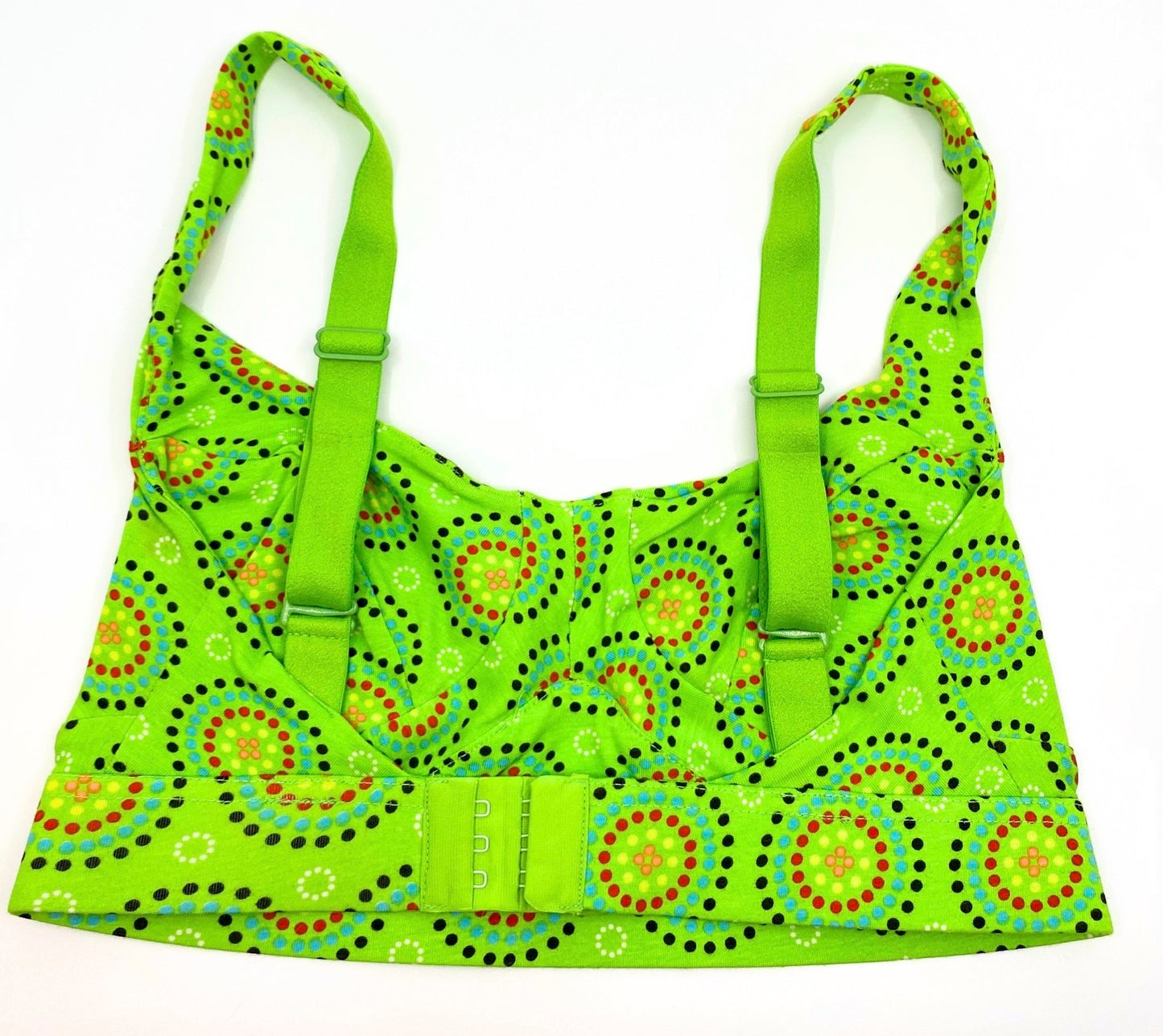 Women's organic cotton bra in green Mara print - more supportive style