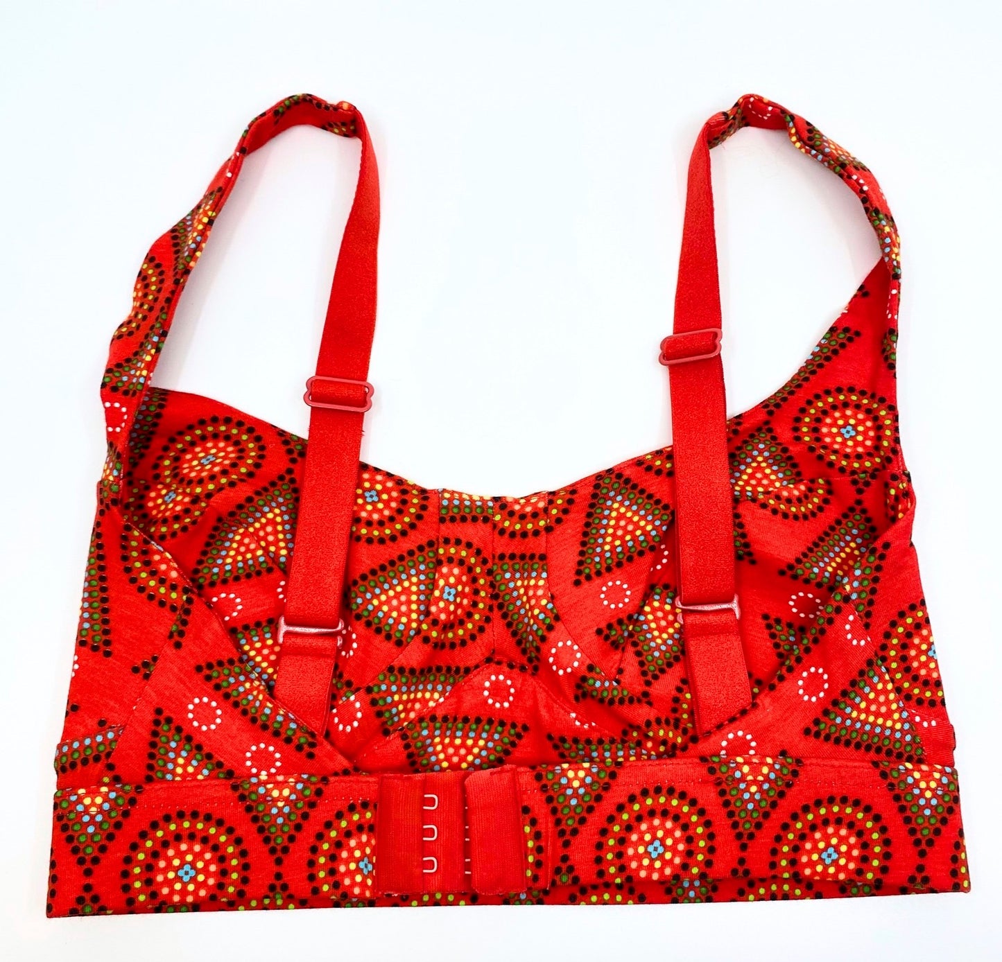Women's organic cotton bra in red Mara print - more supportive style