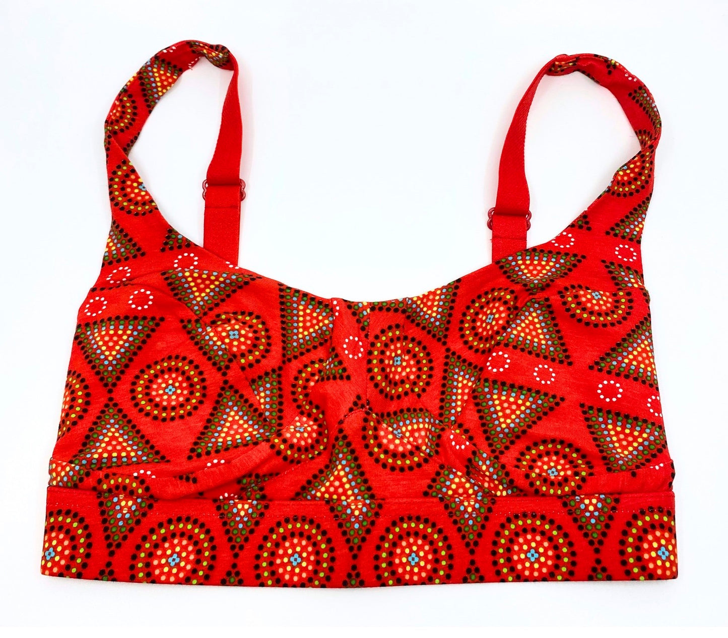Women's organic cotton bra in red Mara print - more supportive style