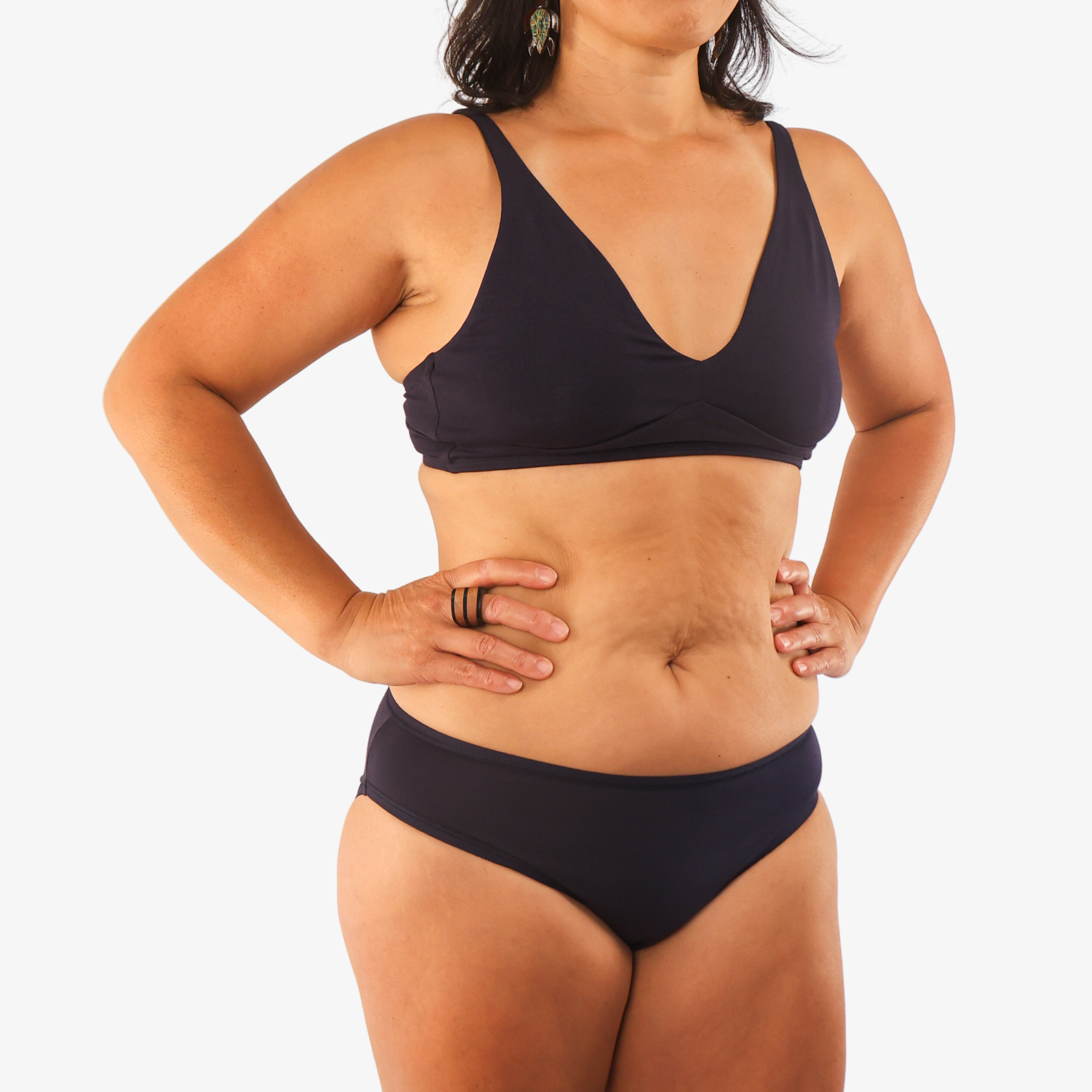 Women's organic cotton matching bralette and bikini set - navy blue