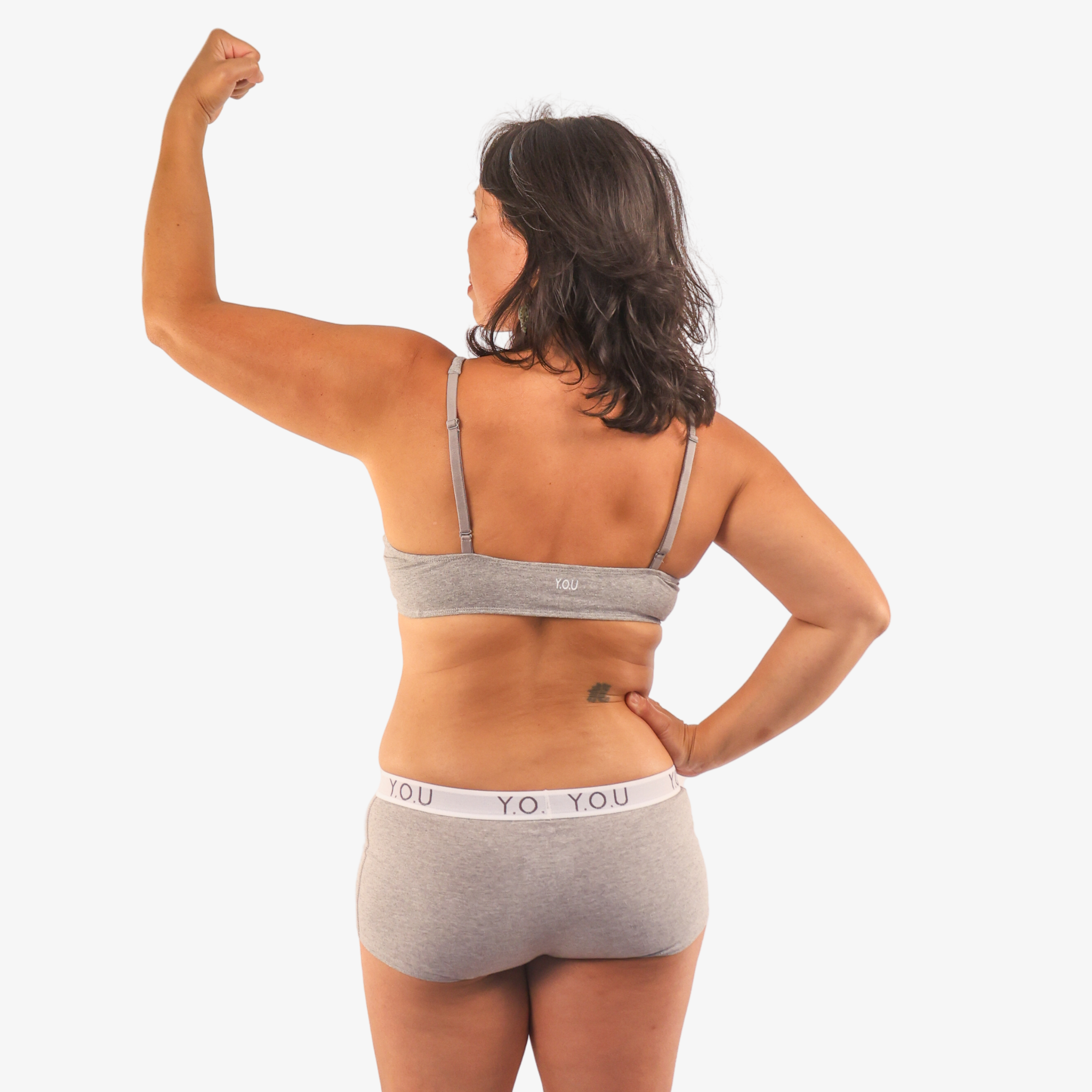 Women's organic cotton matching bralette and Y.O.U boy shorts set - light grey (heather grey)