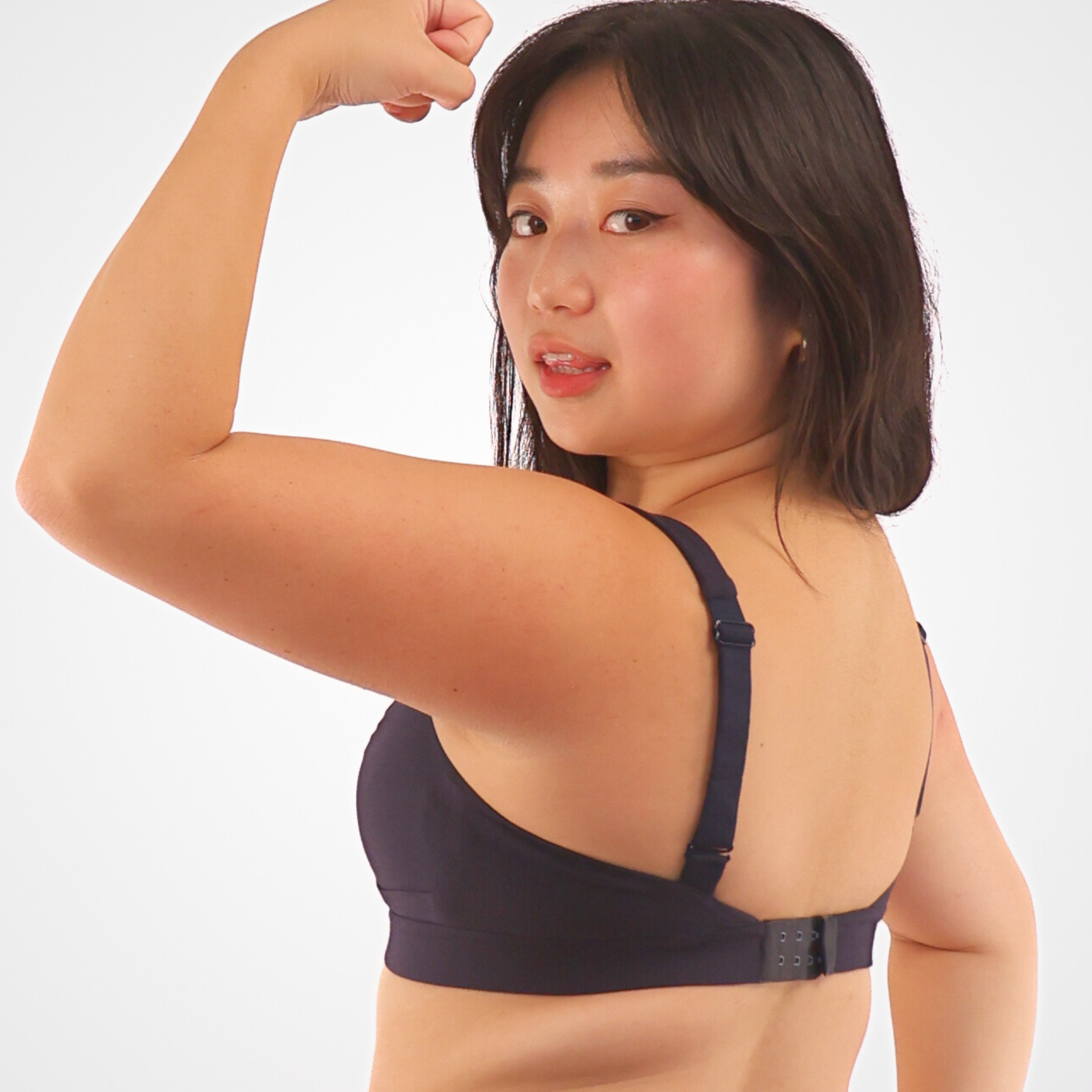 Women's organic cotton bra in navy blue - more supportive style