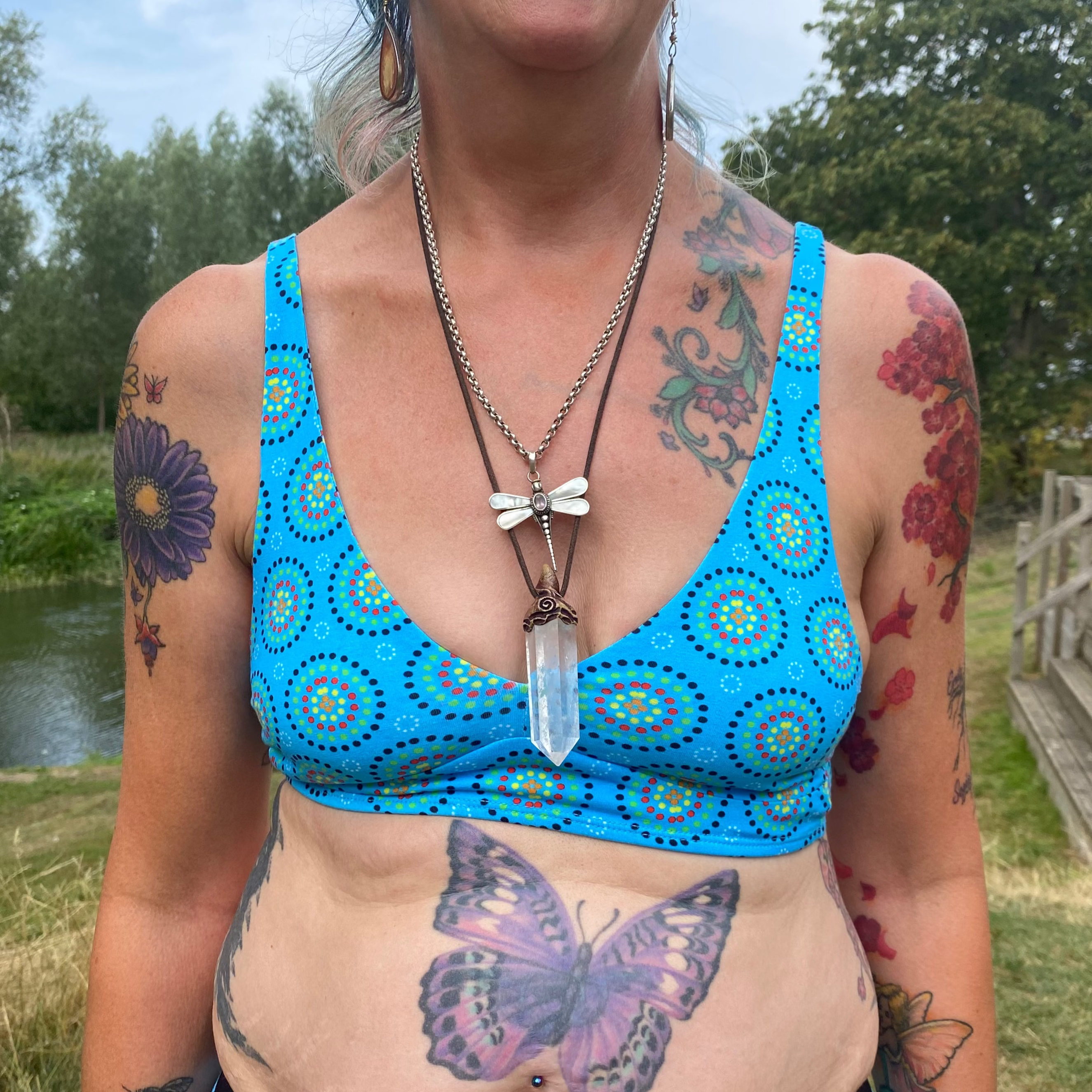 Model wearing an organic cotton blue mara bralette - You Underwear