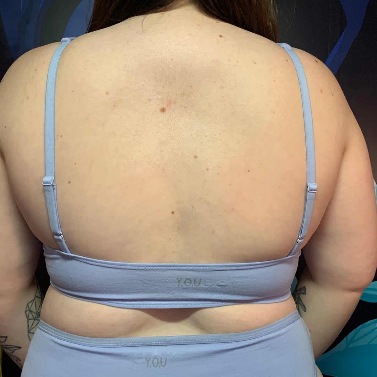 Model wearing an organic cotton light blue bralette - You Underwear