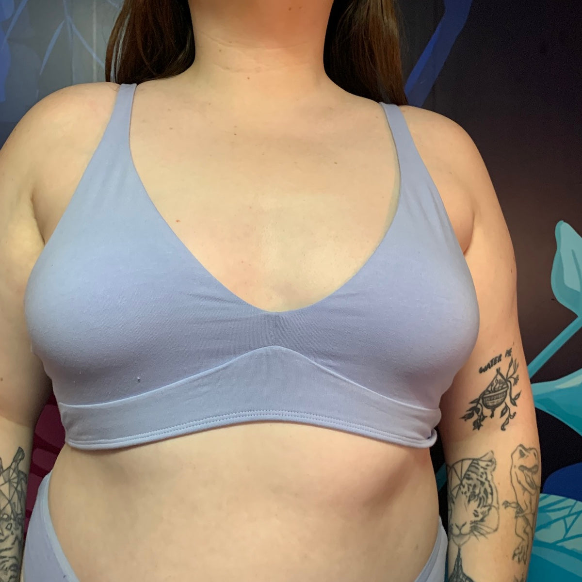 Model wearing an organic cotton light blue bralette - You Underwear