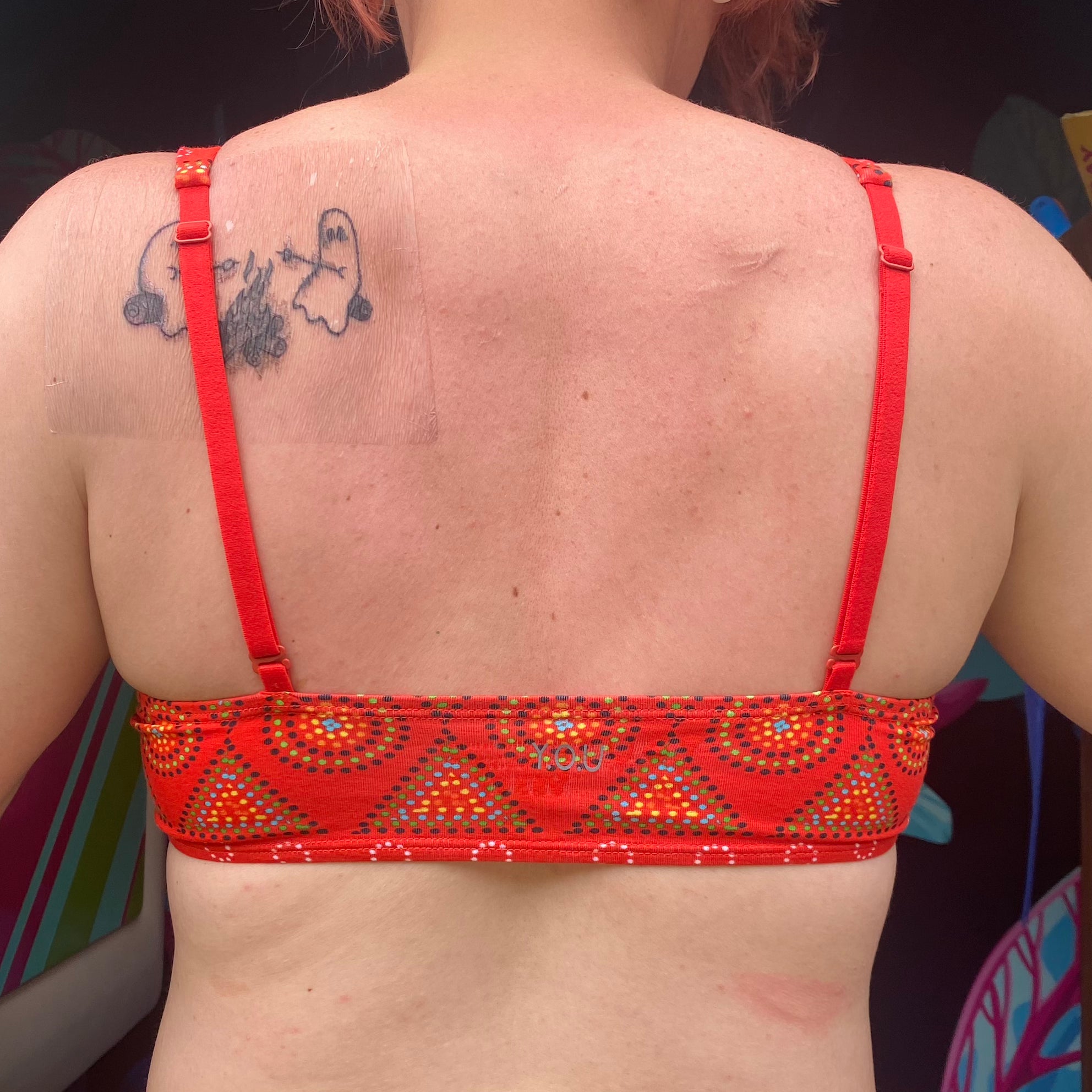 Model wearing an organic cotton red mara bralette - You Underwear