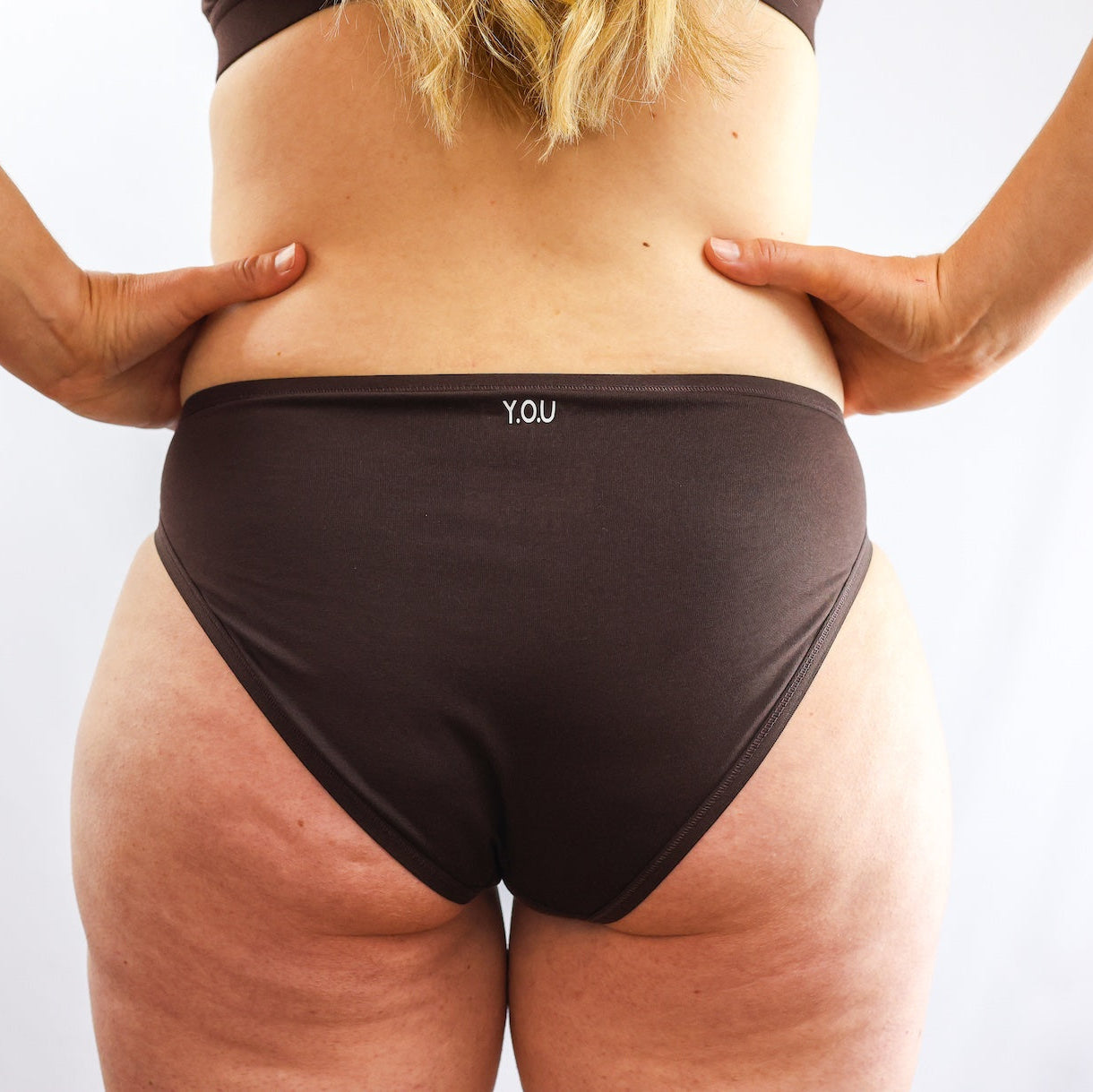model wearing organic cotton mid rise bikini cocoa - You Underwear