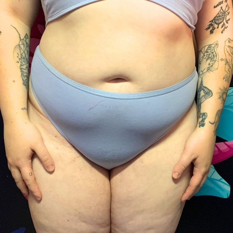 model wearing organic cotton mid rise bikini light blue - You Underwear