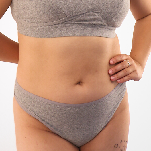model wearing organic cotton mid rise bikini knickers light grey - You Underwear