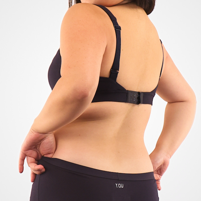 model wearing organic cotton non wired bra black - You Underwear