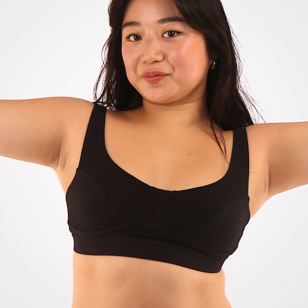 model wearing organic cotton non wired bra black - You Underwear