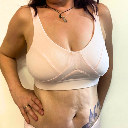 model wearing organic cotton non wired bra light pink - You Underwear