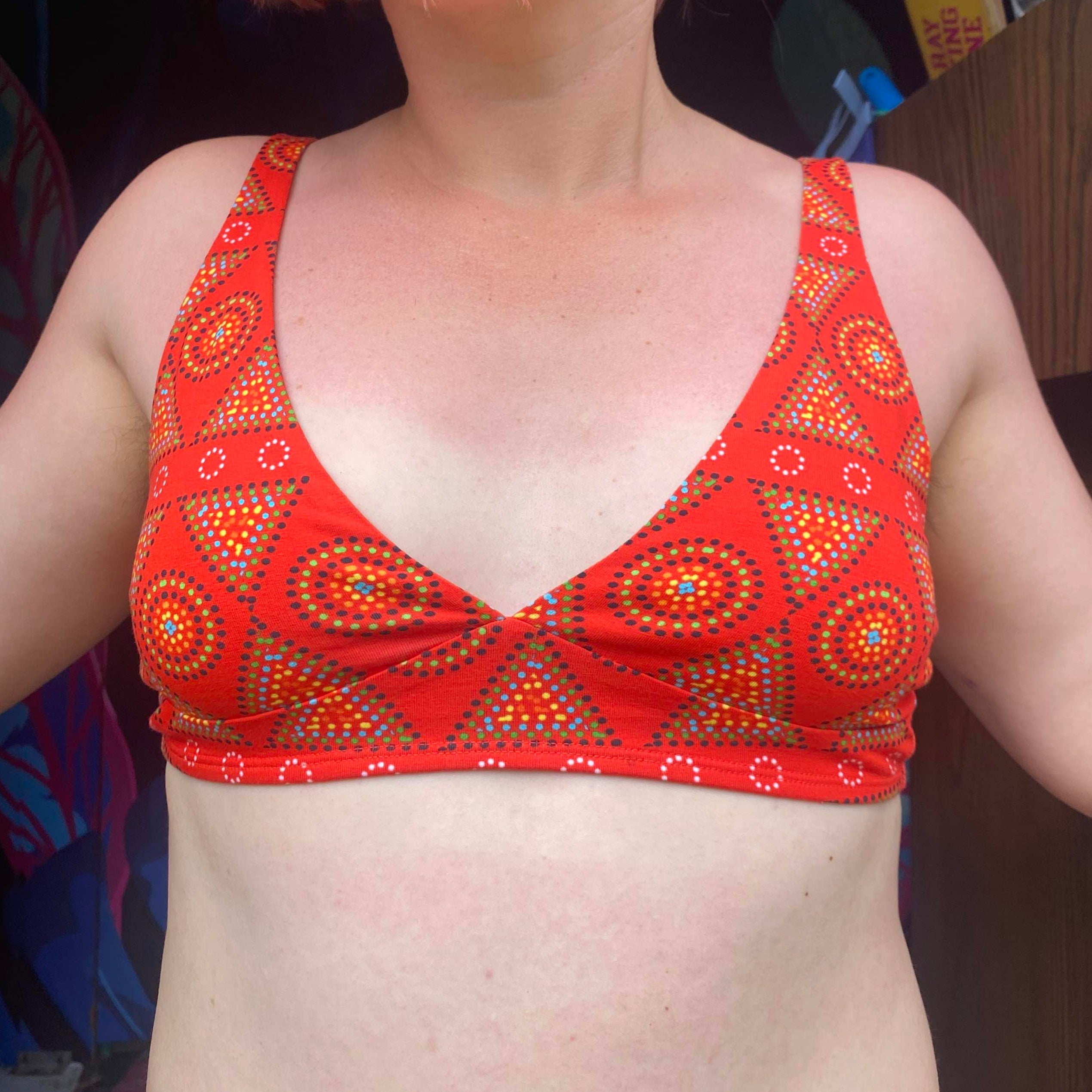 Women's organic cotton bralette - Red Mara design