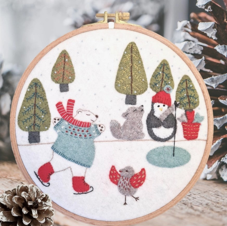 Skating On the Lake Felt Appliqué Hoop Kit - Corinne Lapierre