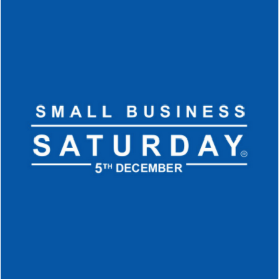 Small Business Saturday logo on a dark blue background