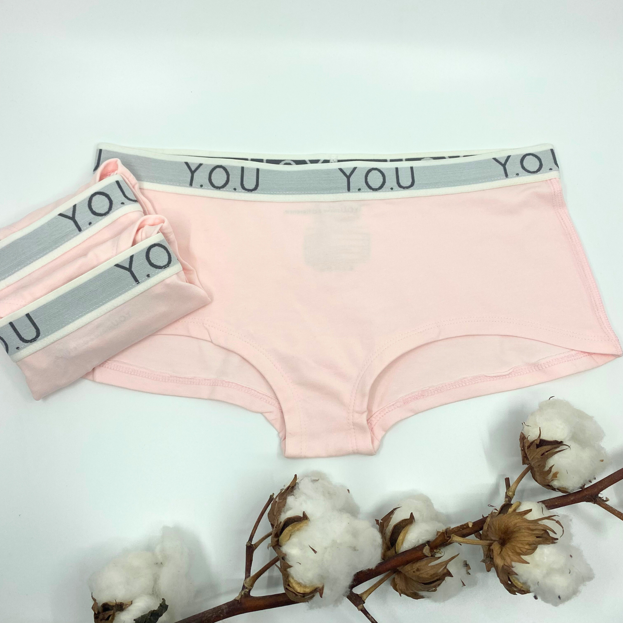 Women's organic cotton boy shorts with Y.O.U elastic - pack of 3