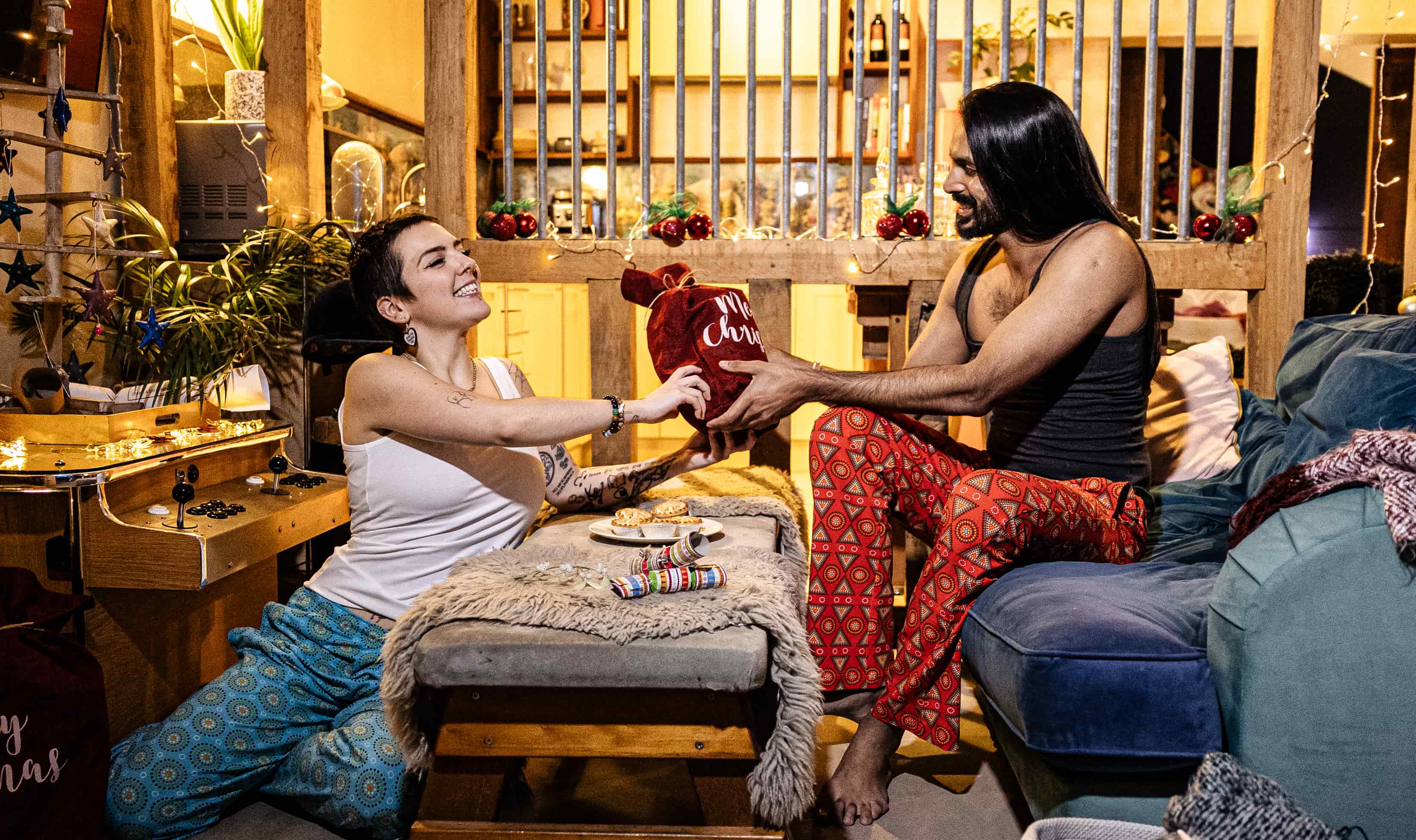 Models wearing organic cotton Christmas pyjamas- You Underwear