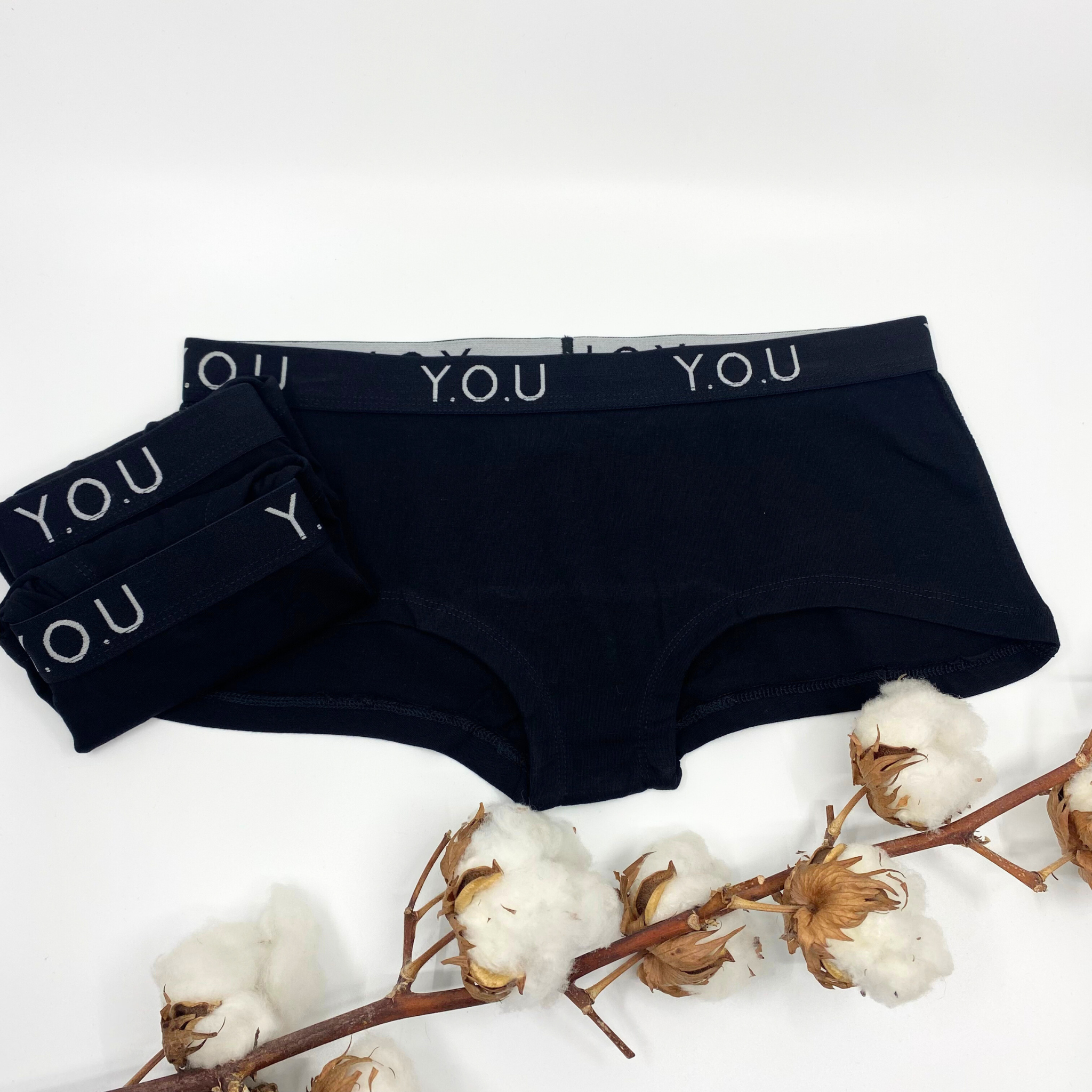 Women's organic cotton boy shorts with Y.O.U elastic - pack of 3