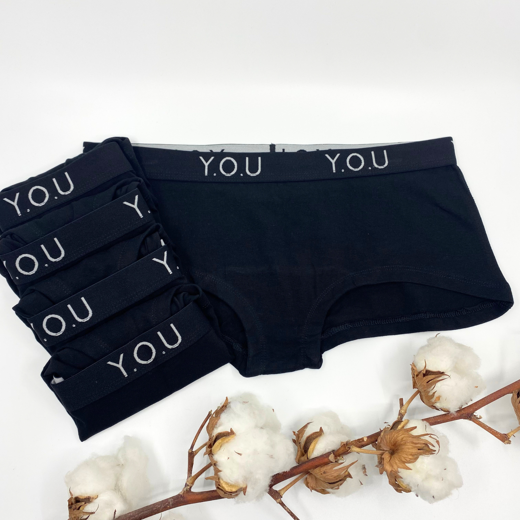 Women's organic cotton boy shorts with Y.O.U elastic - pack of 5
