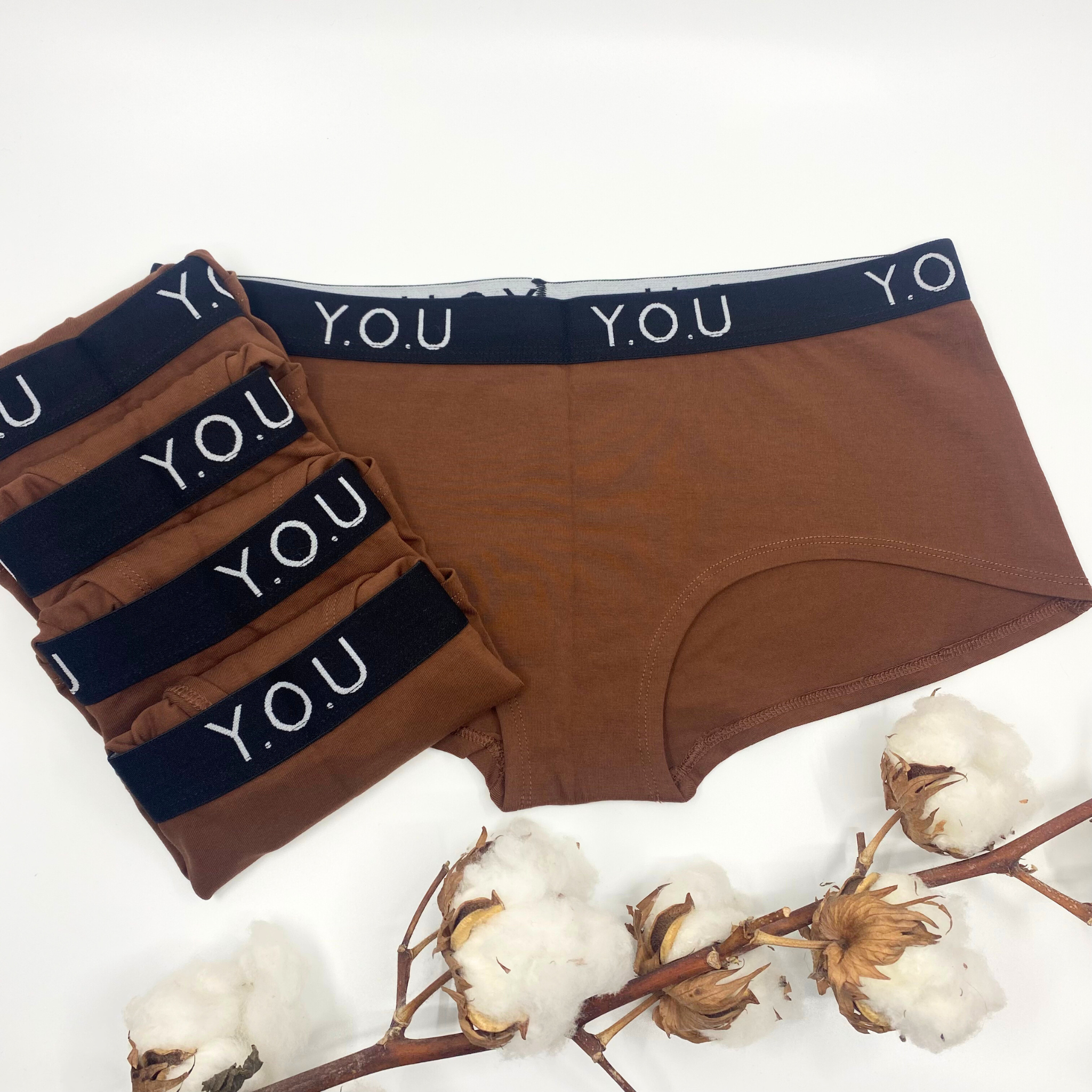 Women's organic cotton boy shorts with Y.O.U elastic - pack of 5