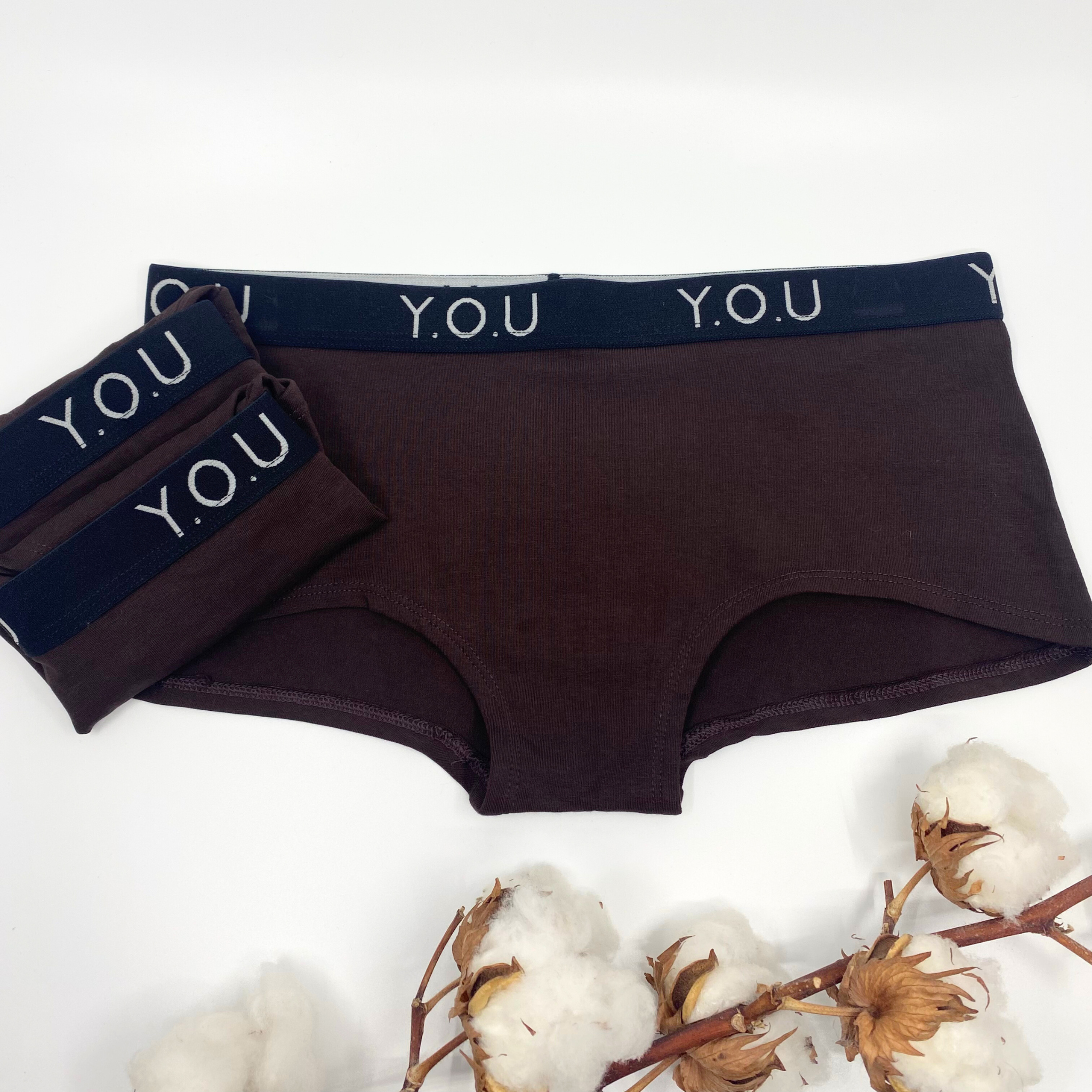 Women's organic cotton boy shorts with Y.O.U elastic - pack of 3
