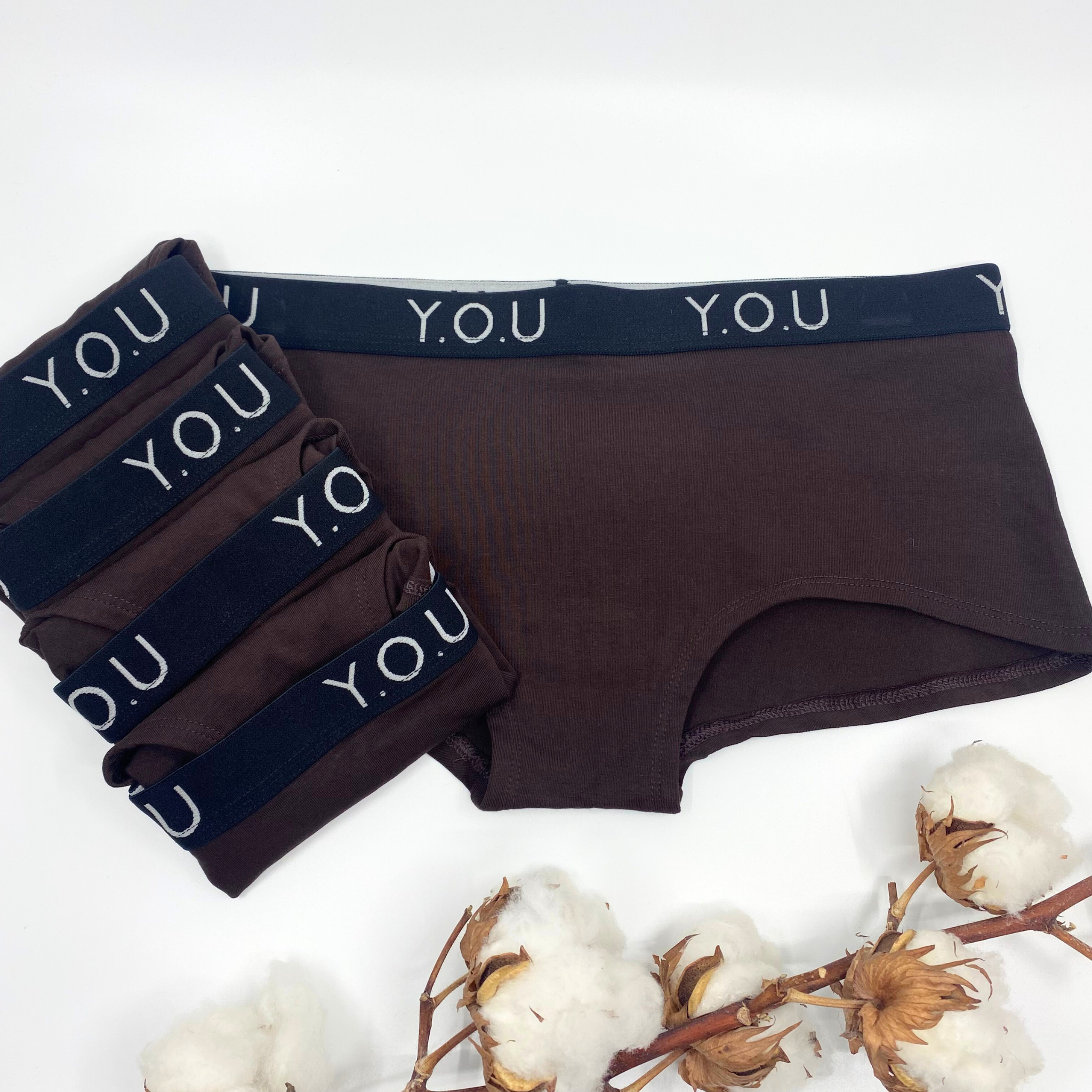 Women's organic cotton boy shorts with Y.O.U elastic - pack of 5