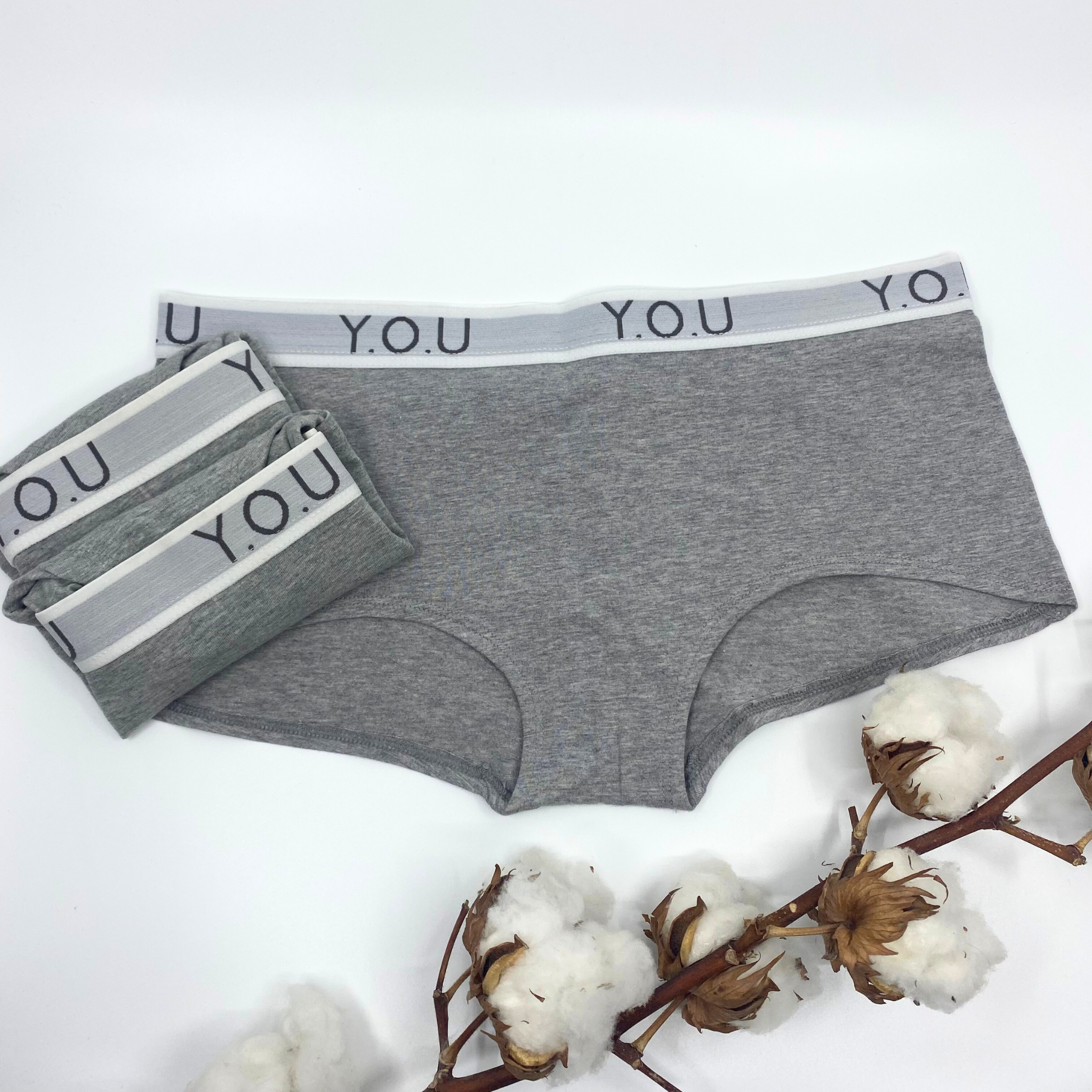 Women's organic cotton boy shorts with Y.O.U elastic - pack of 3