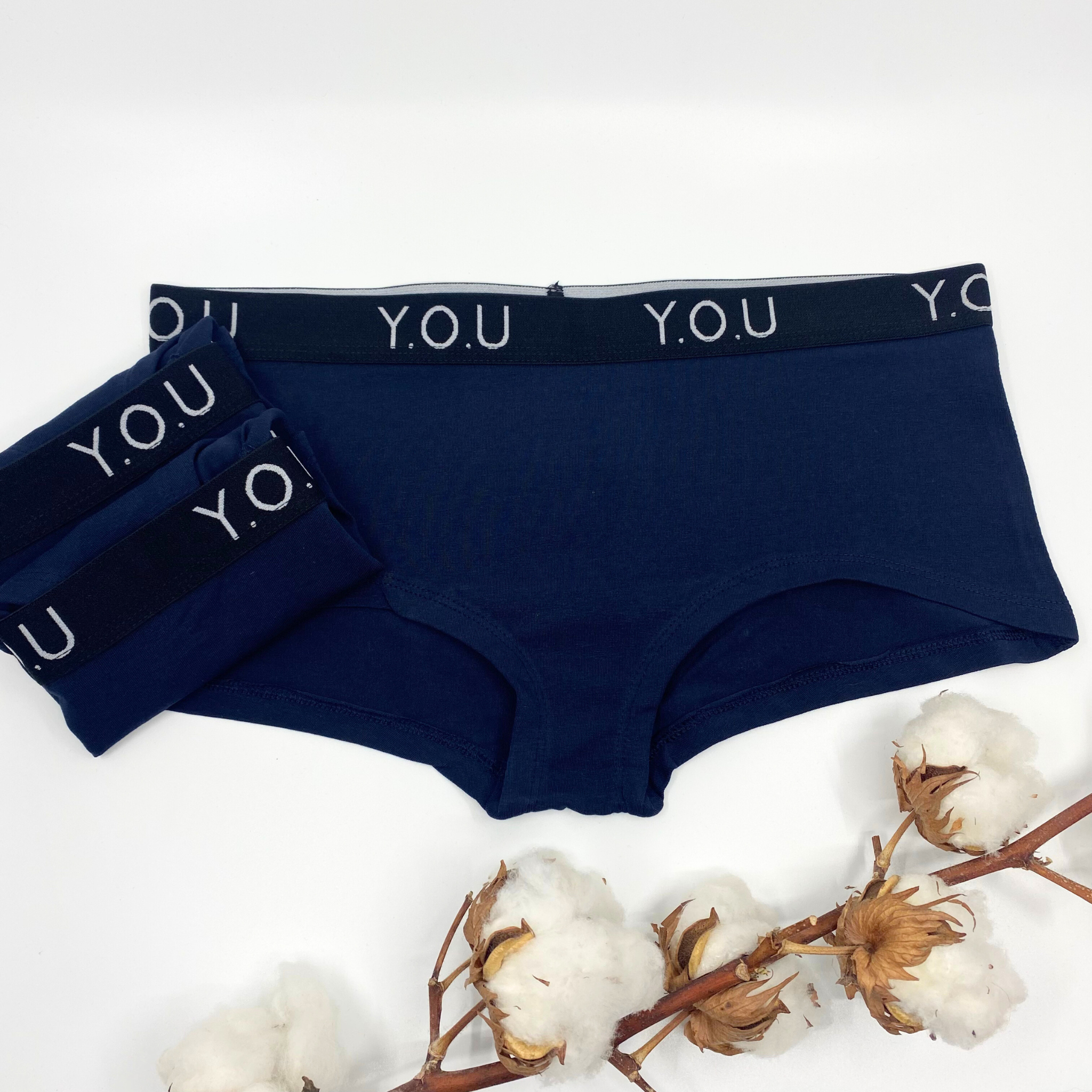 Women's organic cotton boy shorts with Y.O.U elastic - pack of 3