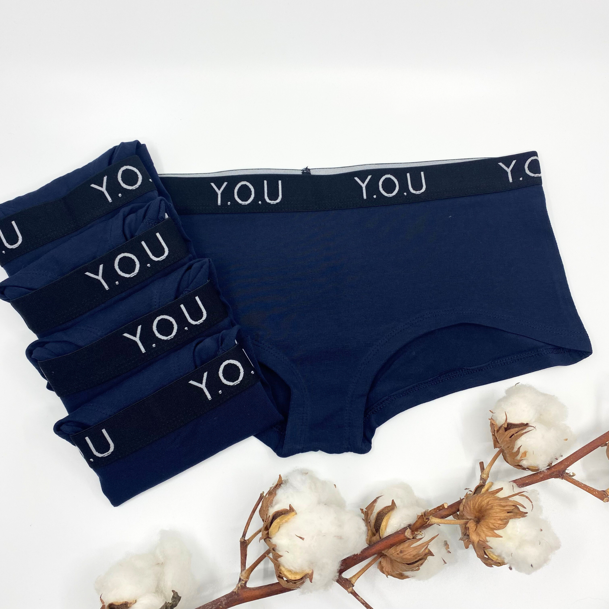 Women's organic cotton boy shorts with Y.O.U elastic - pack of 5