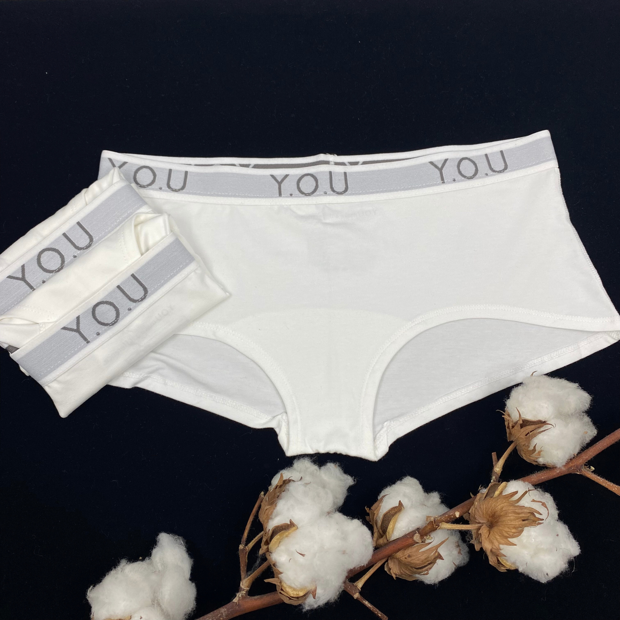Women's organic cotton boy shorts with Y.O.U elastic - pack of 3