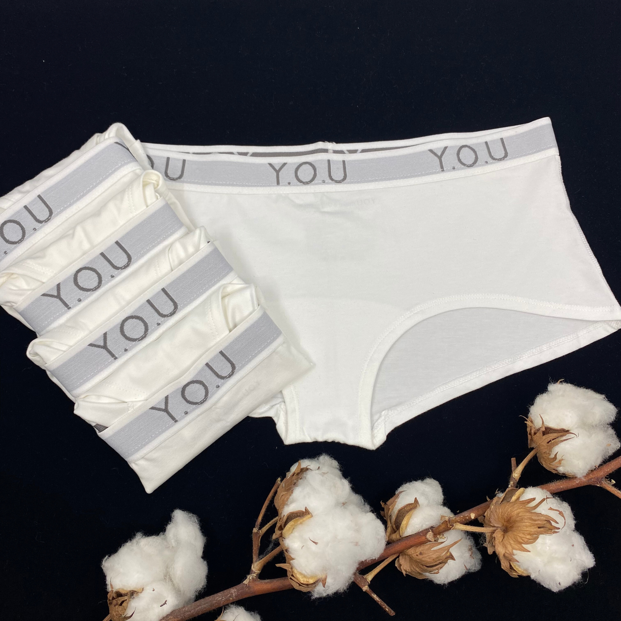 Women's organic cotton boy shorts with Y.O.U elastic - pack of 5