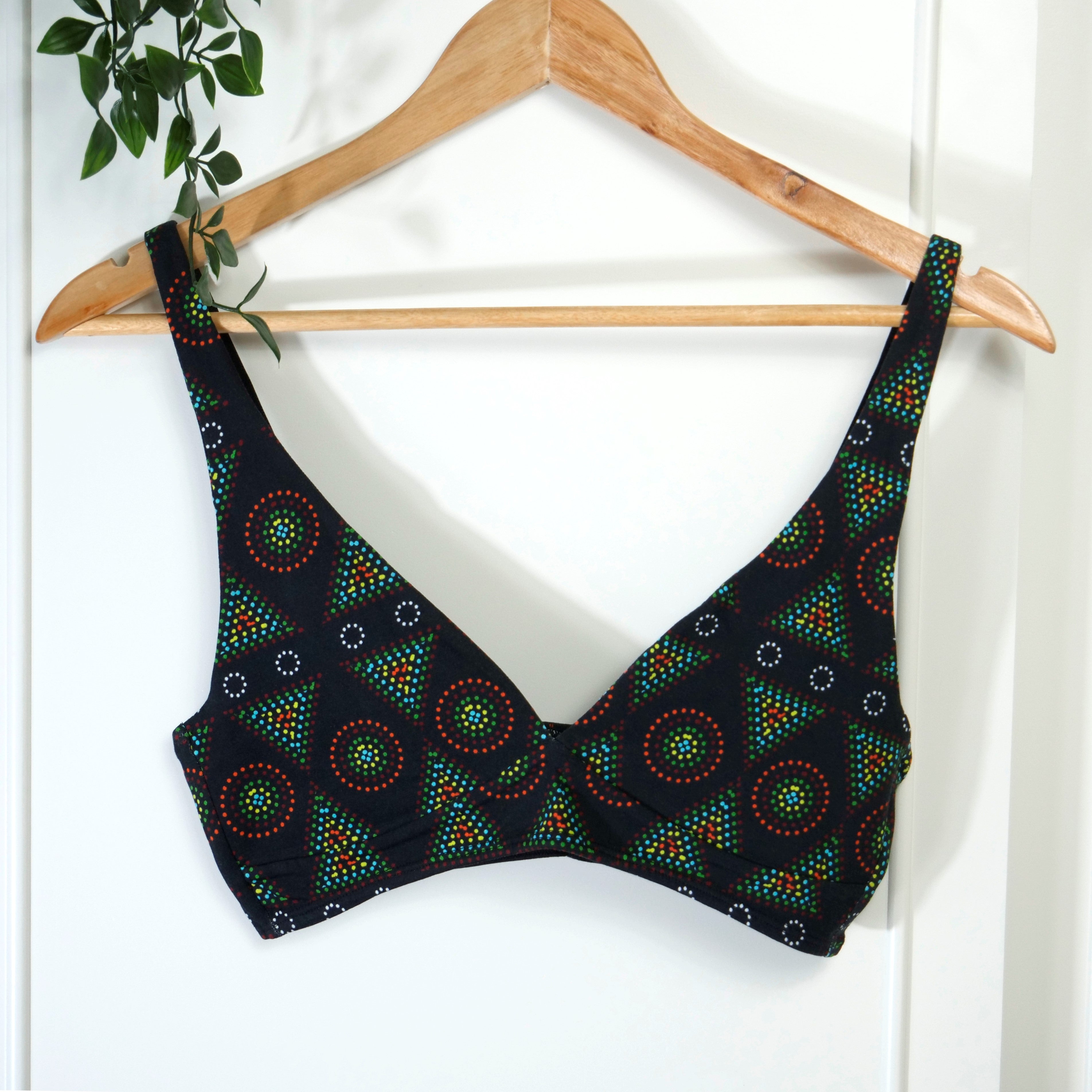 Women's organic cotton matching bralette and Y.O.U boy shorts set - Black Mara design
